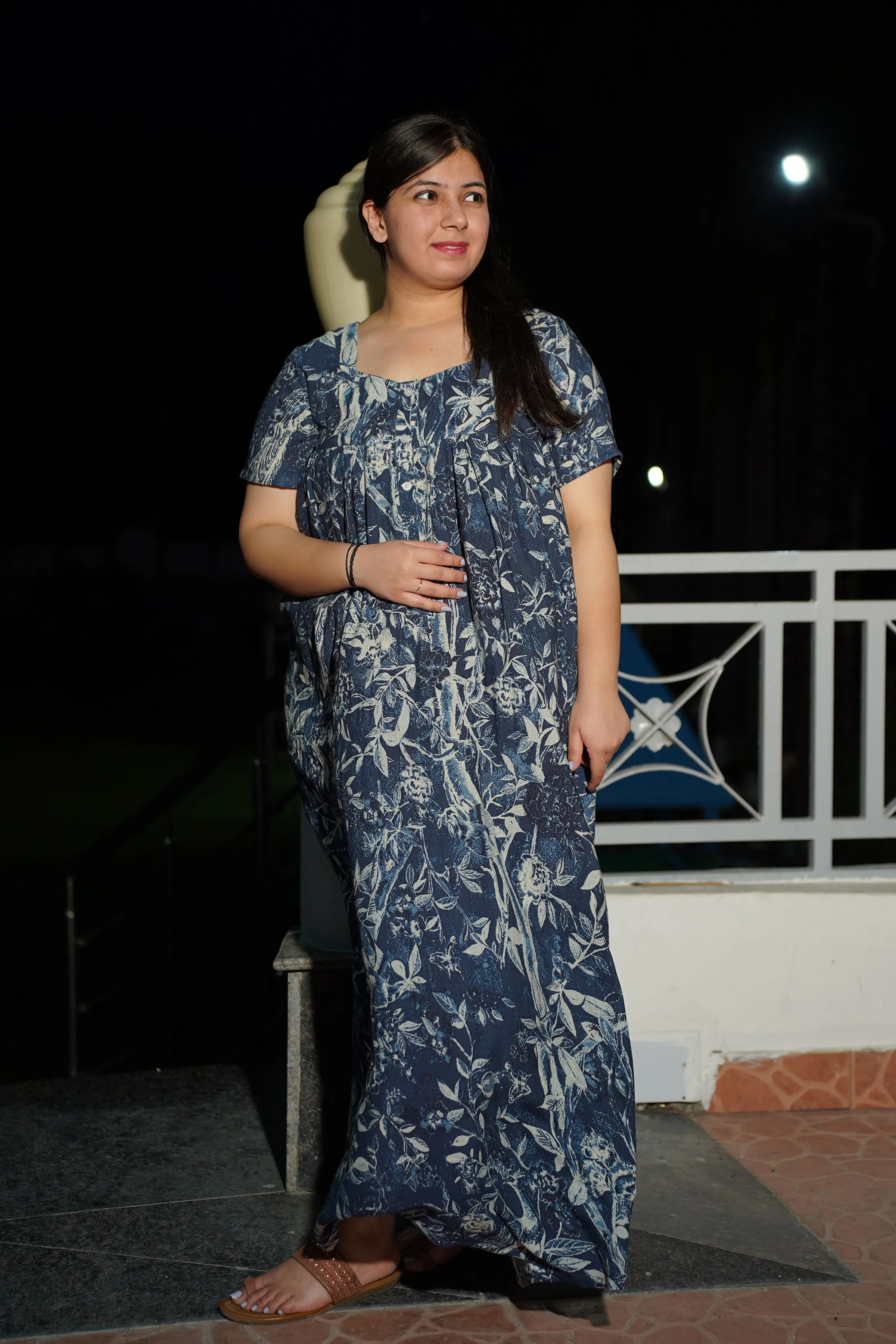 Midnight Navy Printed Night Gown