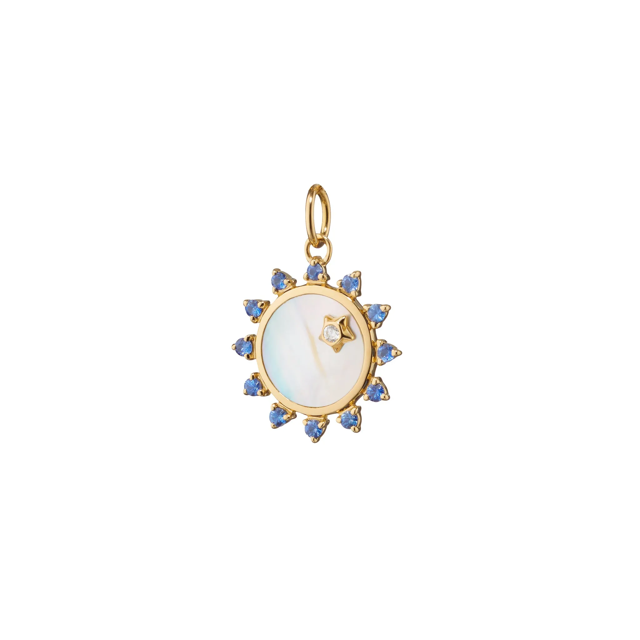 Mini Mother of Pearl Sapphire "Happiness" Sun Charm