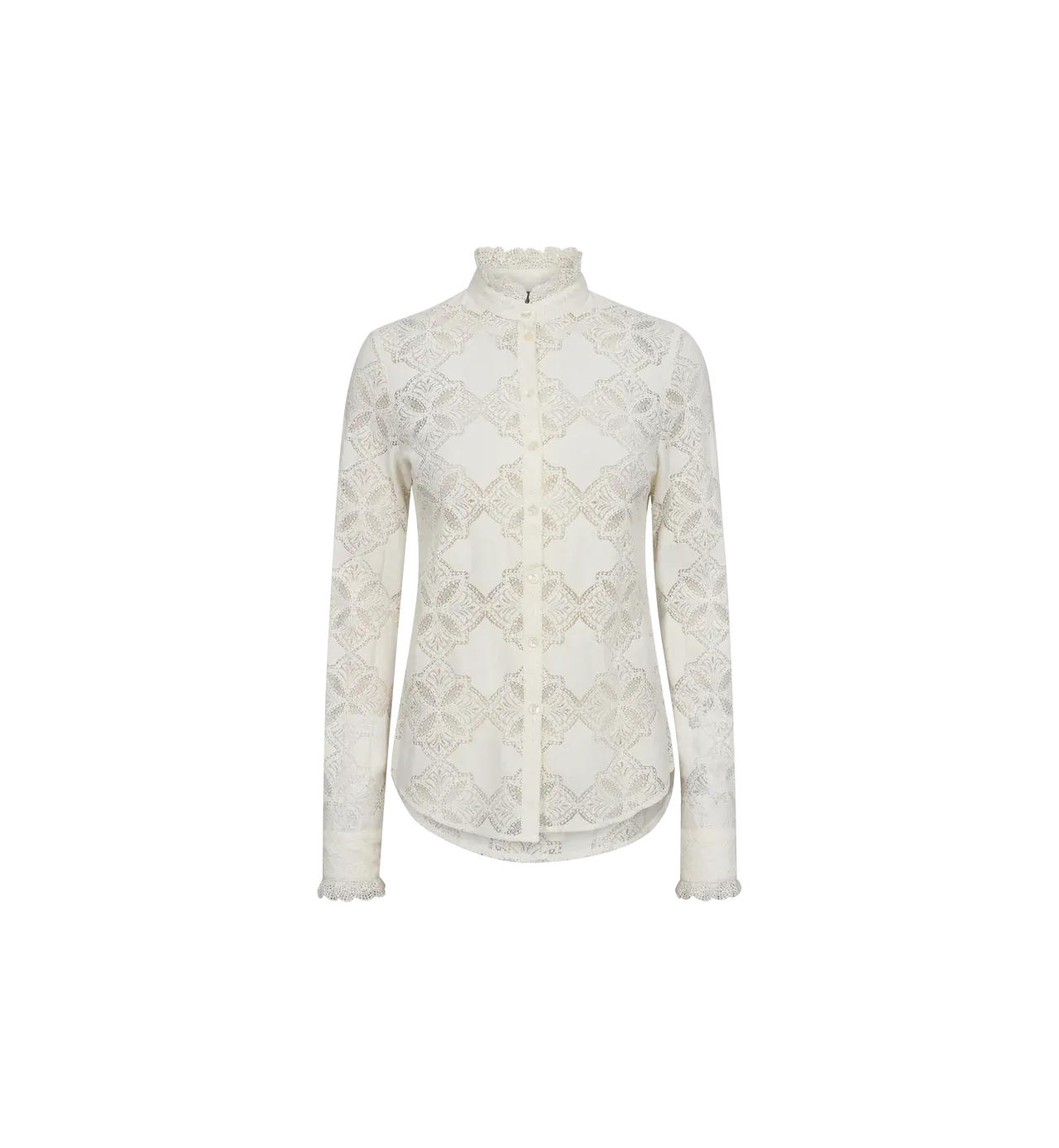 Mos Mosh Jetta High Neck Lace Blouse In Cream