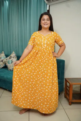 Mustard Floral Rayon Night Gown