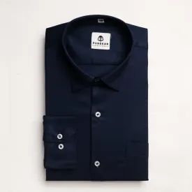 Navy Blue Color Micro Checks Texture Satin Cotton Shirt For Men