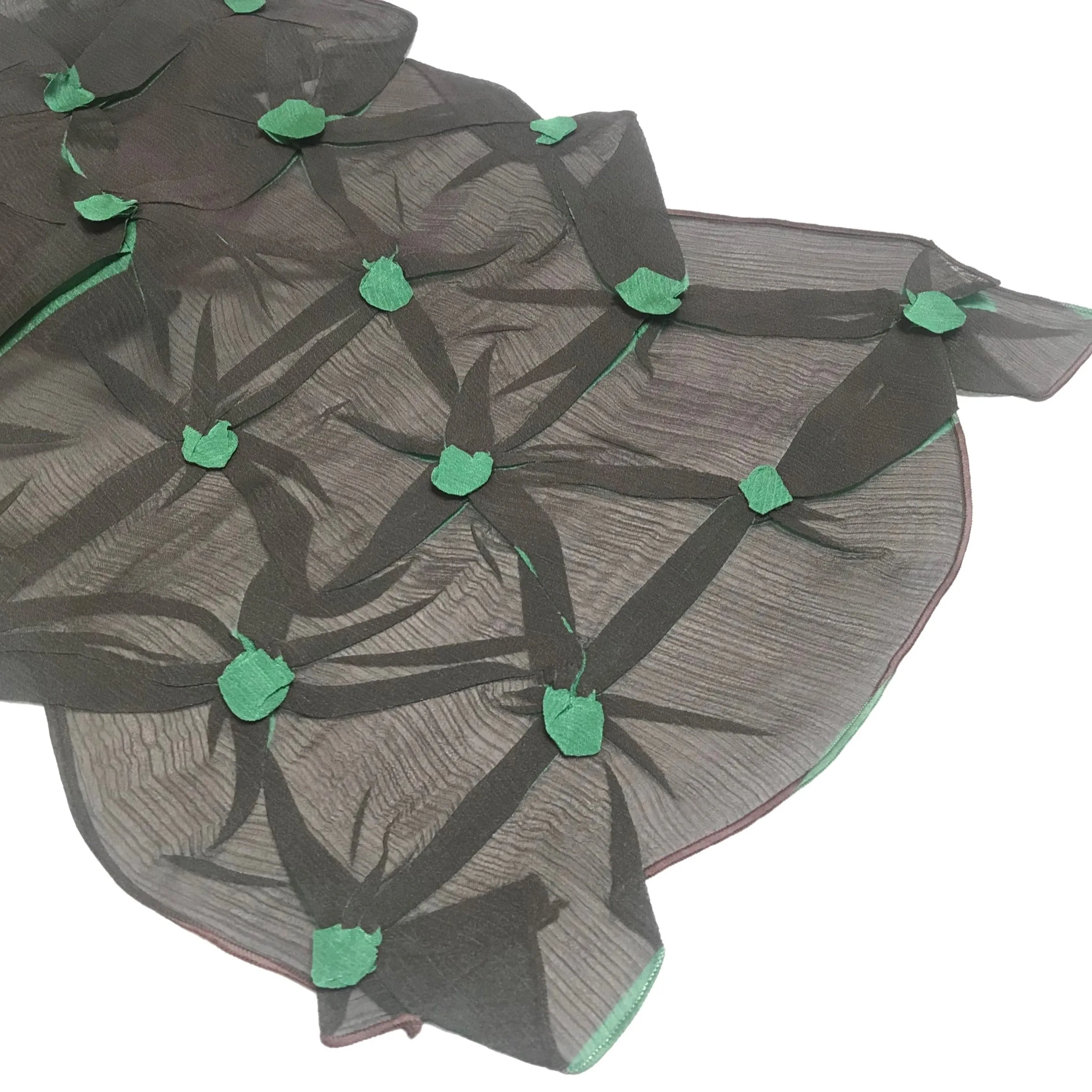 NUNO Scarf: "Tsumami Shibori" (Gray on Green)