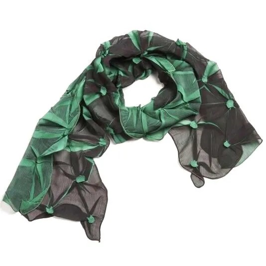 NUNO Scarf: "Tsumami Shibori" (Gray on Green)