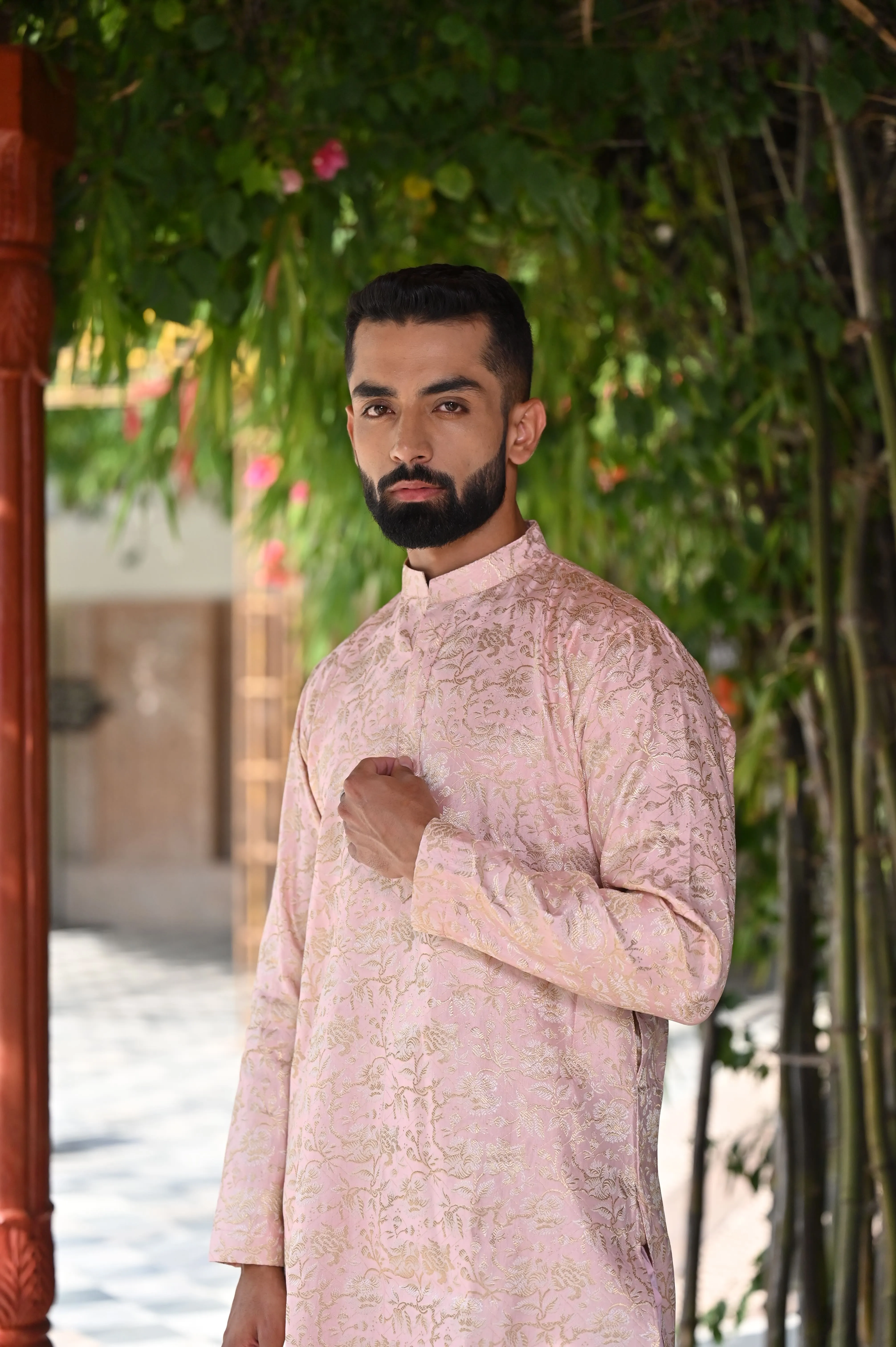 Opulent Pink Brocade Kurta