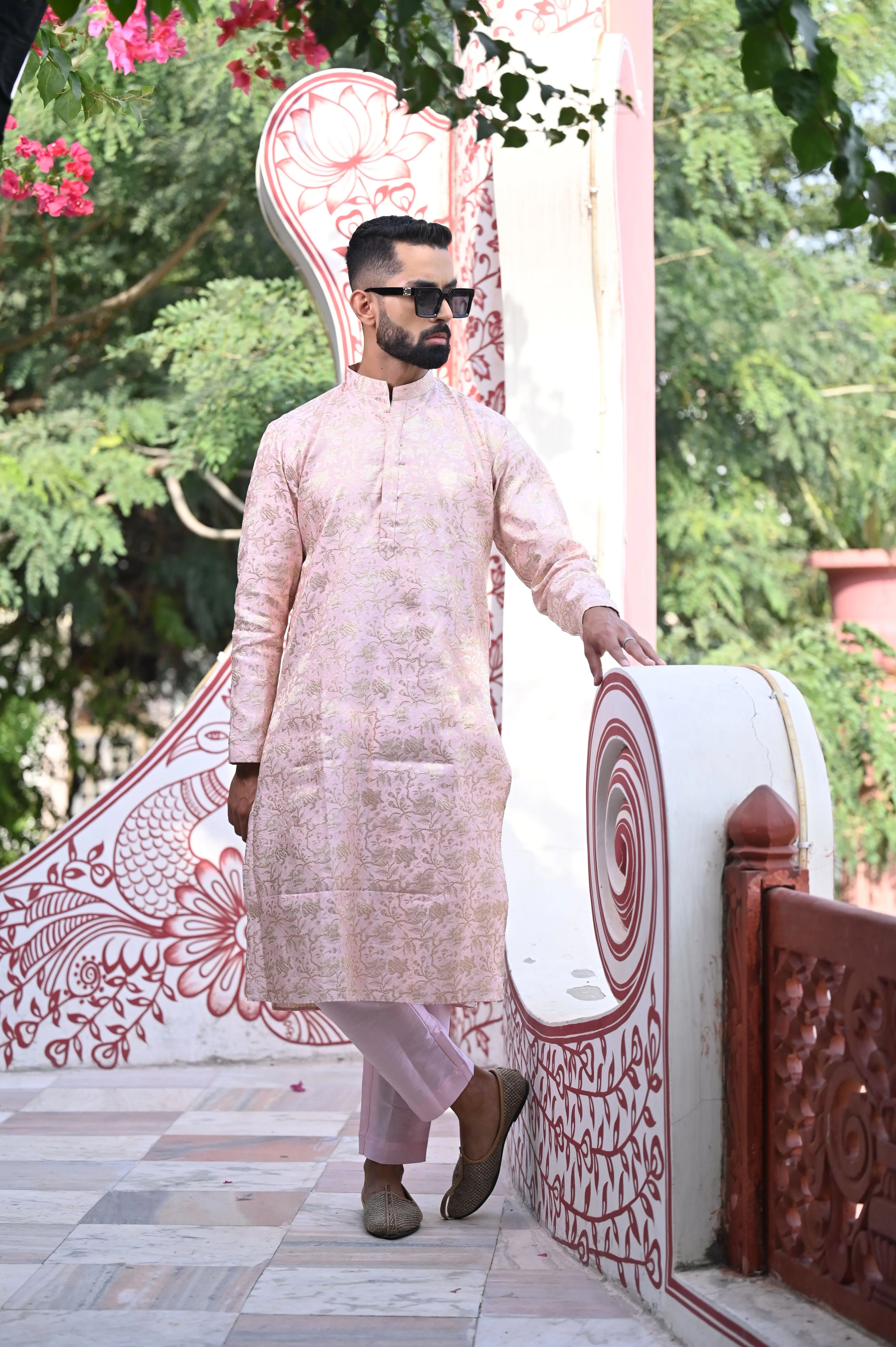 Opulent Pink Brocade Kurta