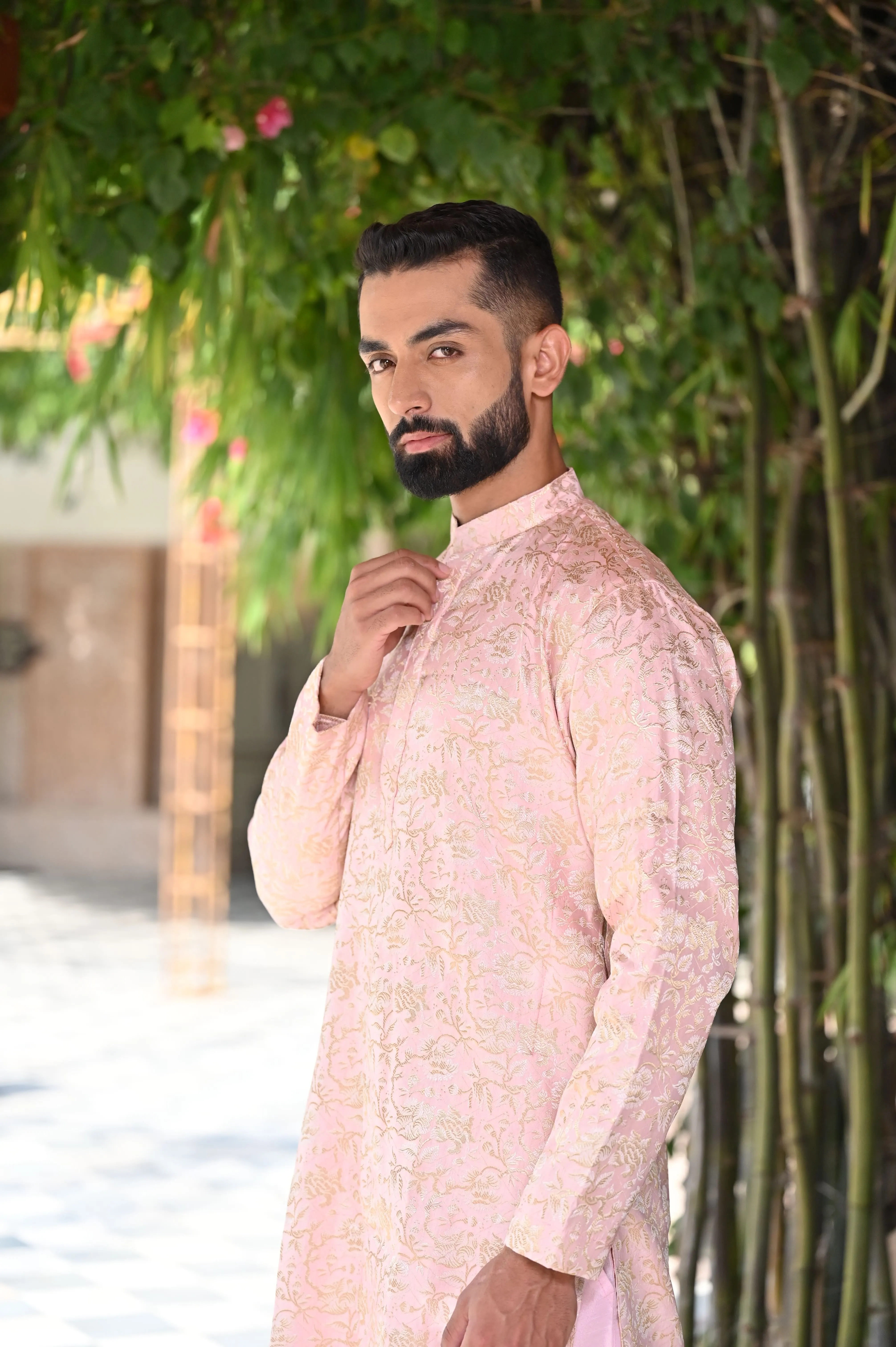 Opulent Pink Brocade Kurta