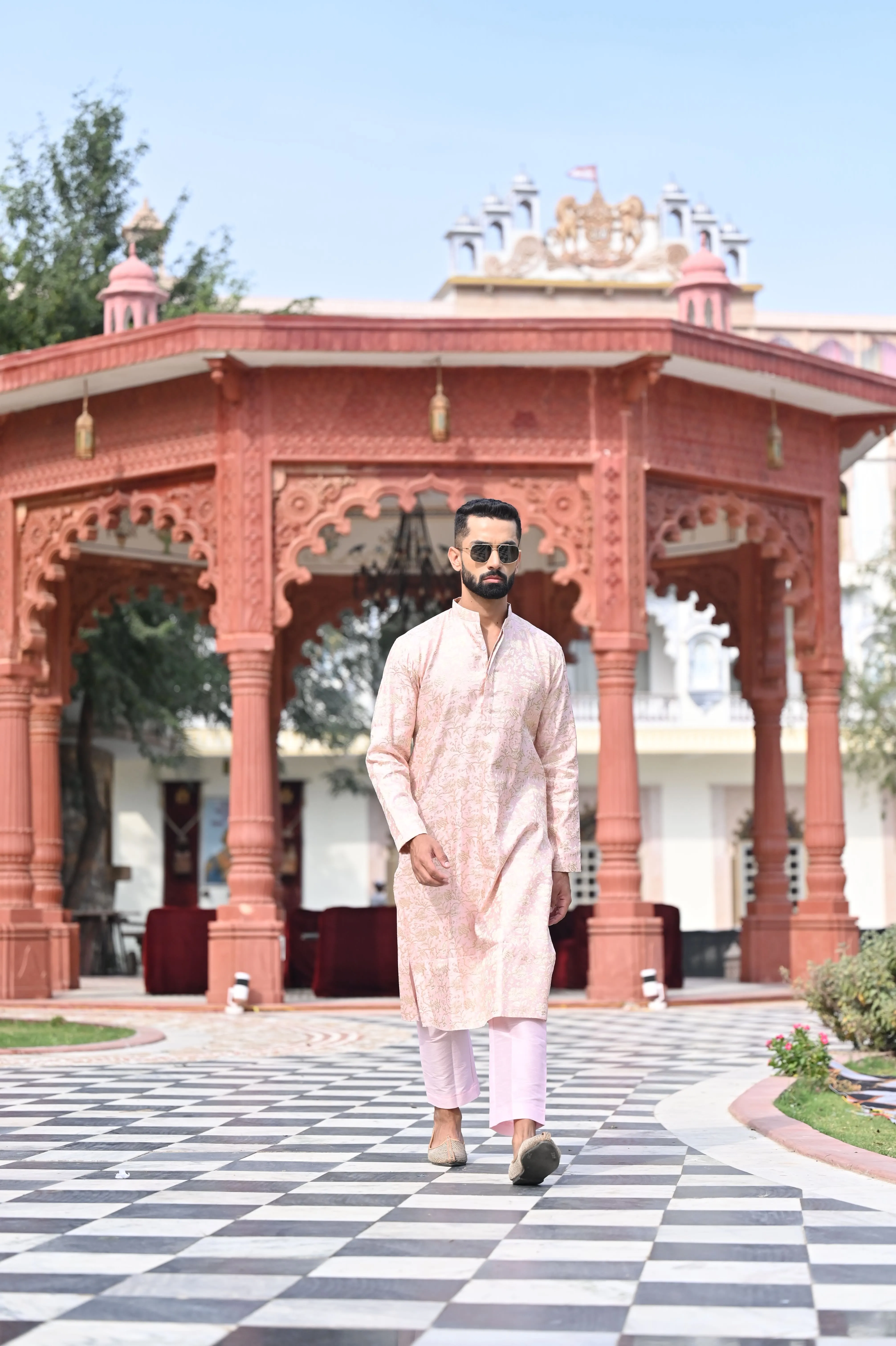 Opulent Pink Brocade Kurta