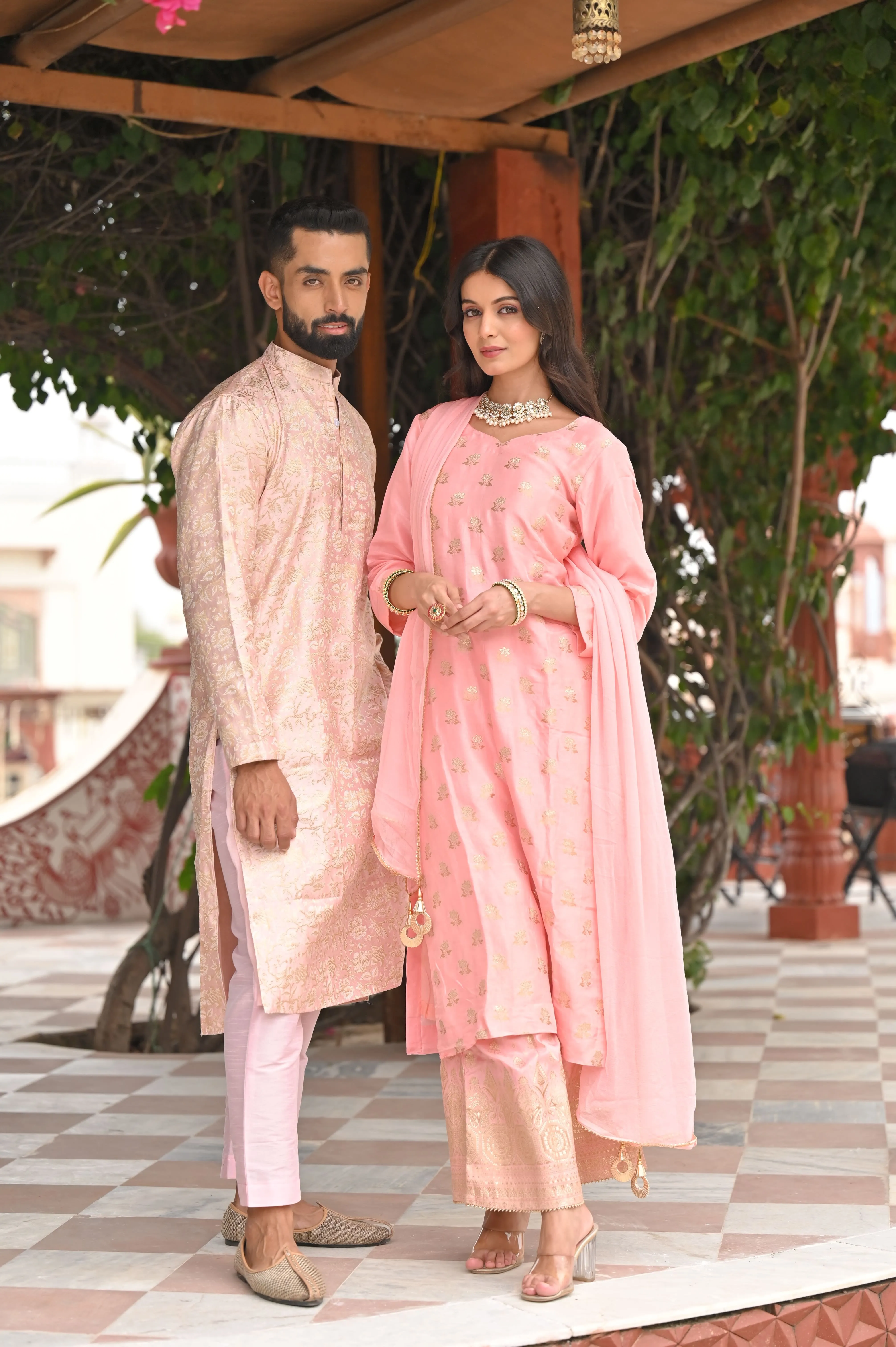 Opulent Pink Brocade Kurta