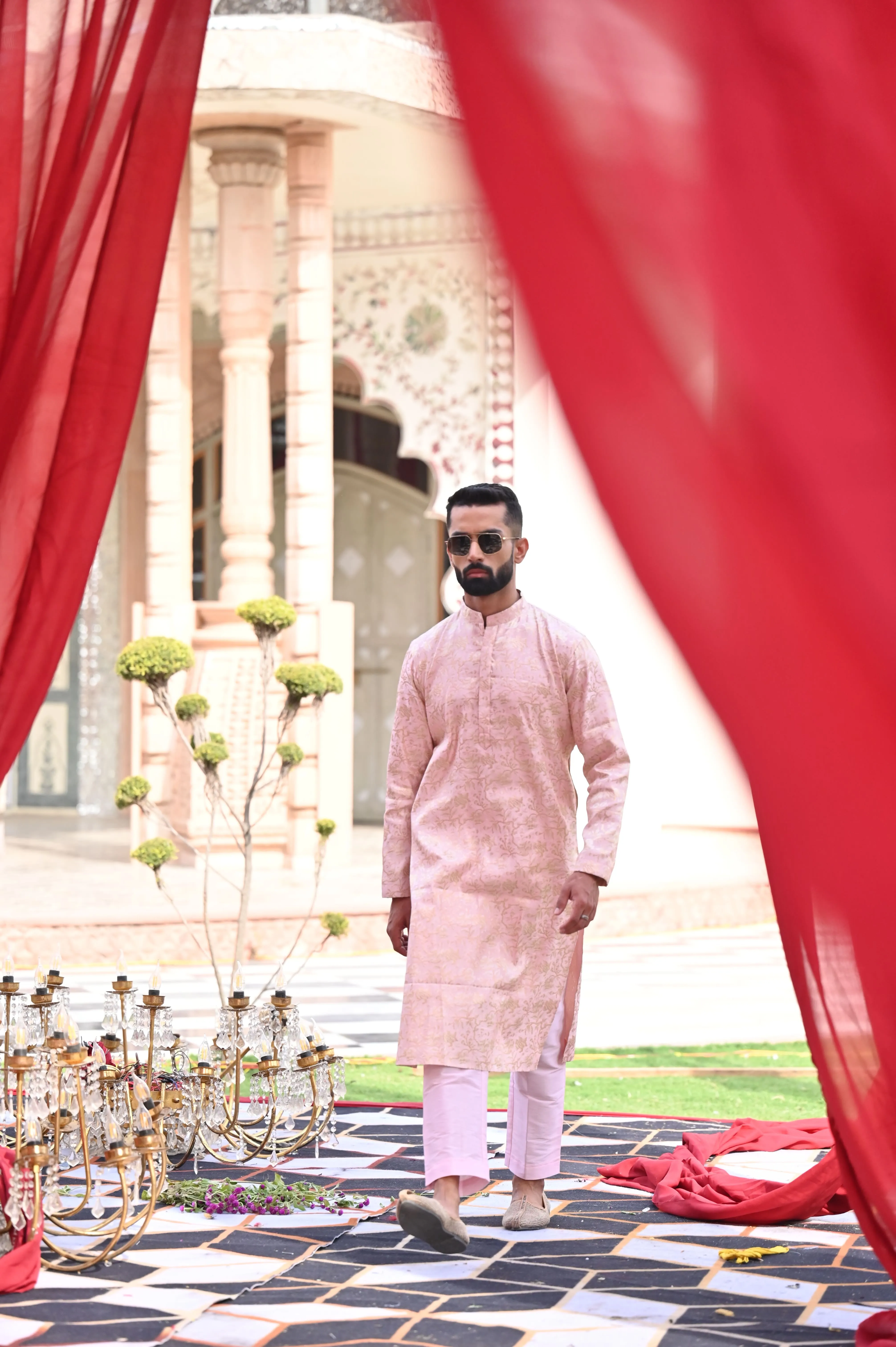 Opulent Pink Brocade Kurta