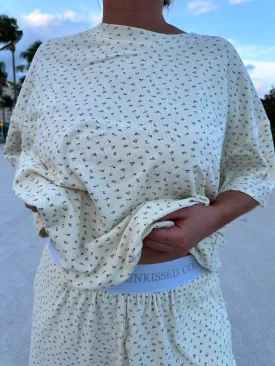 Pale Floral Short Sleeve Pajama Top