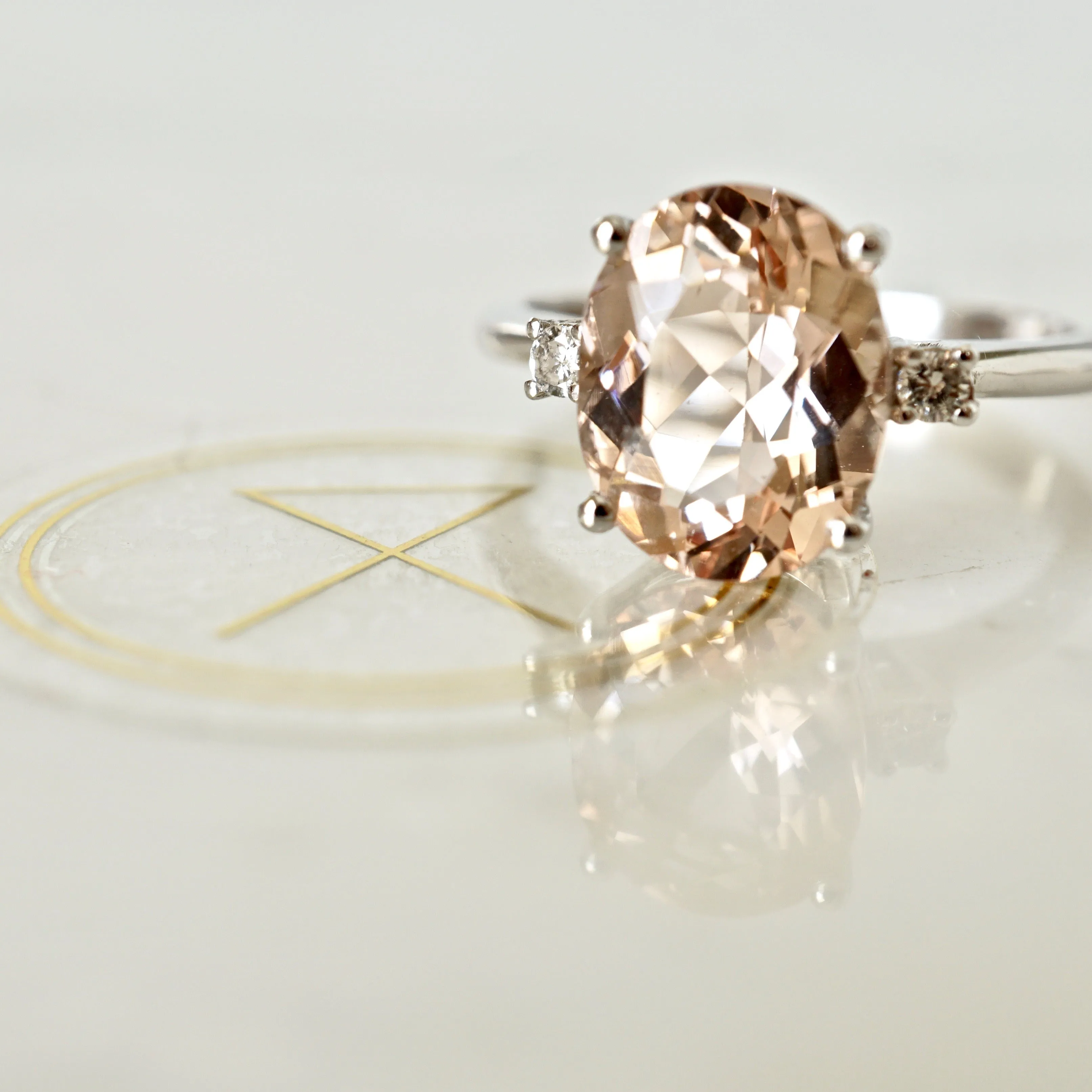 Peach Morganite and Diamond Engagement Ring - Morganite Ring for Women - Morganite Gemstone Ring