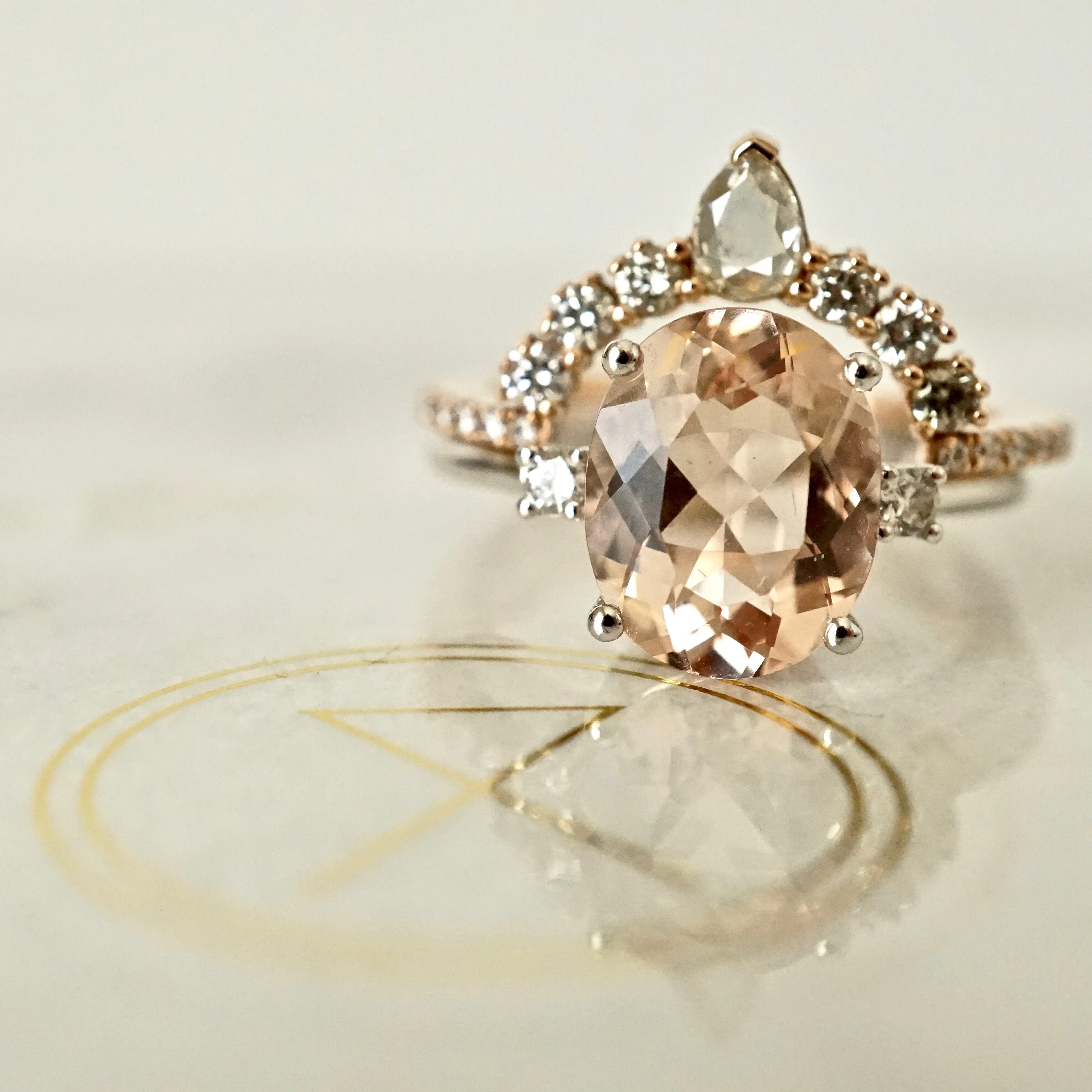 Peach Morganite and Diamond Engagement Ring - Morganite Ring for Women - Morganite Gemstone Ring