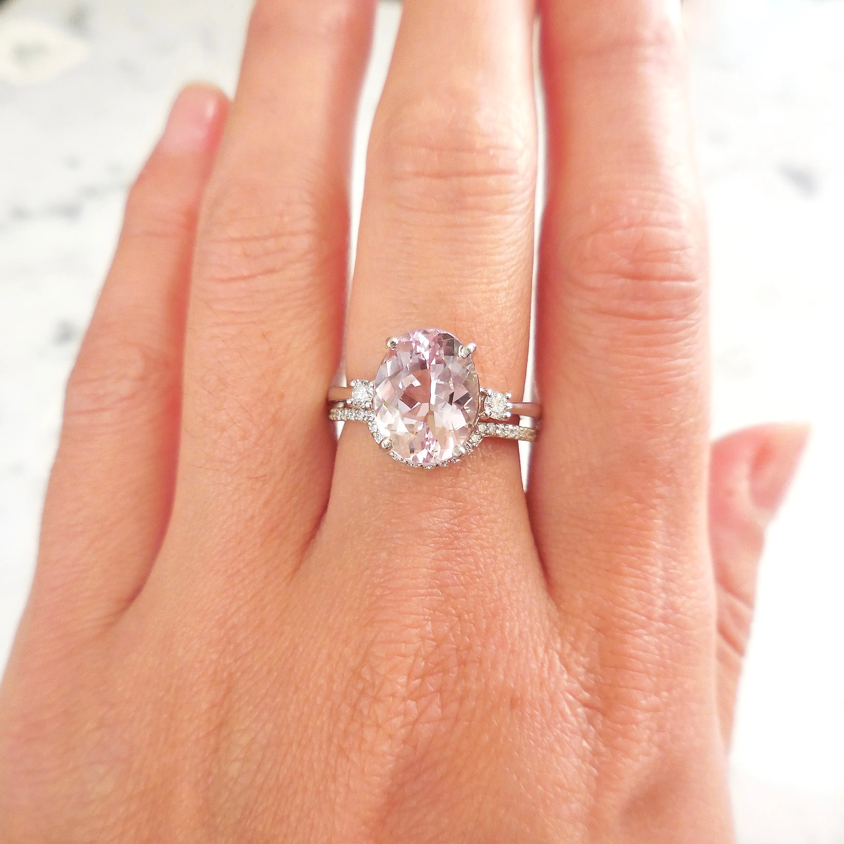 Peach Morganite and Diamond Engagement Ring - Morganite Ring for Women - Morganite Gemstone Ring