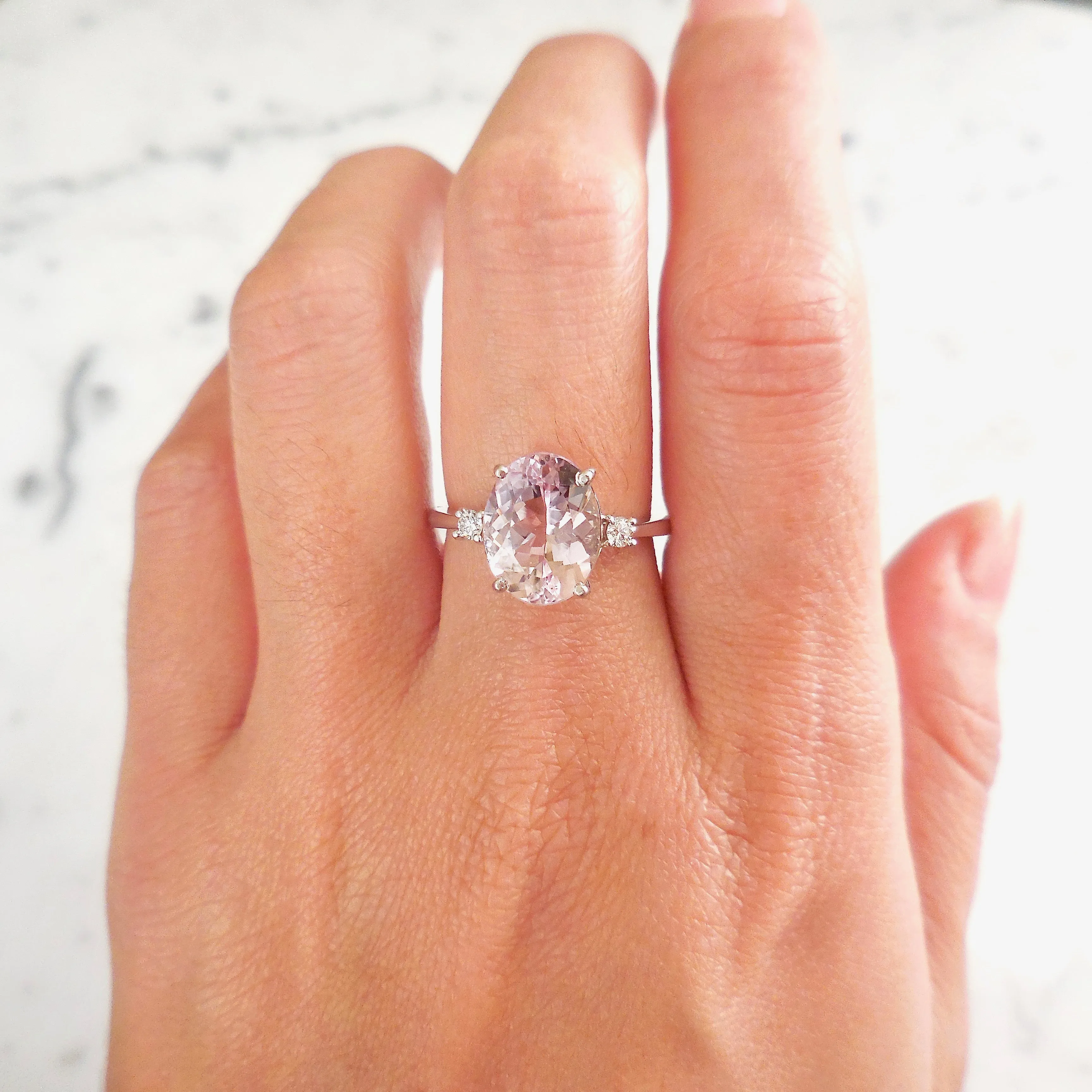 Peach Morganite and Diamond Engagement Ring - Morganite Ring for Women - Morganite Gemstone Ring