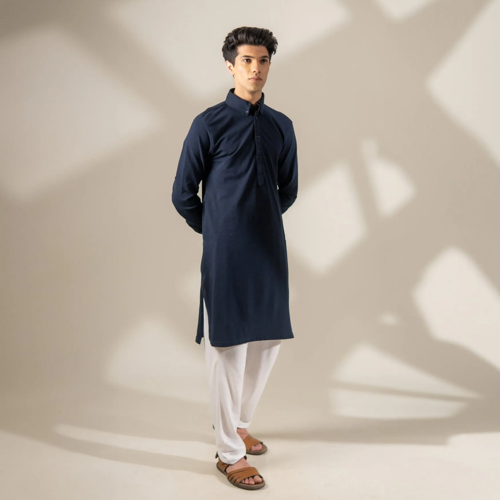 Polo Republica Knitted Pique Kurta with Button-Down Collars