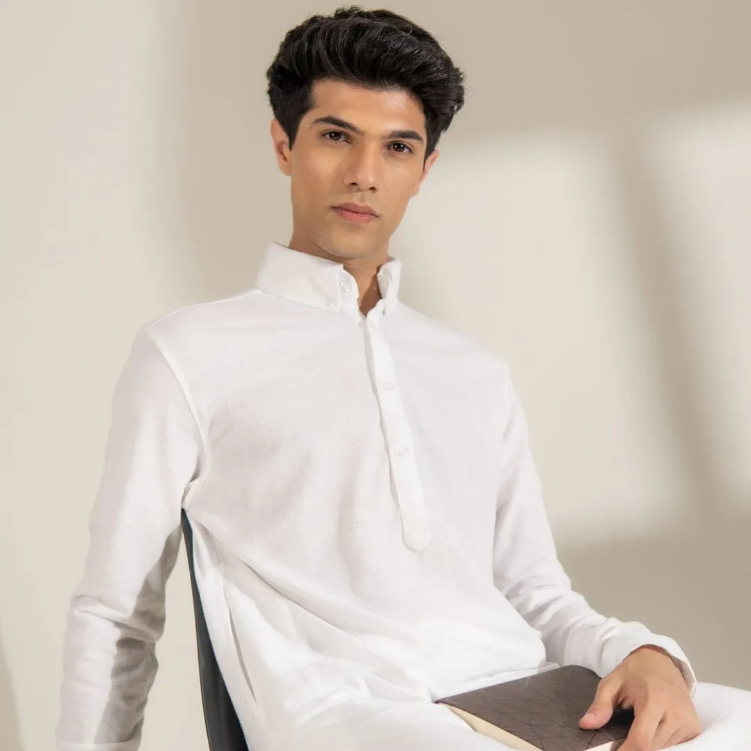 Polo Republica Knitted Pique Kurta with Button-Down Collars