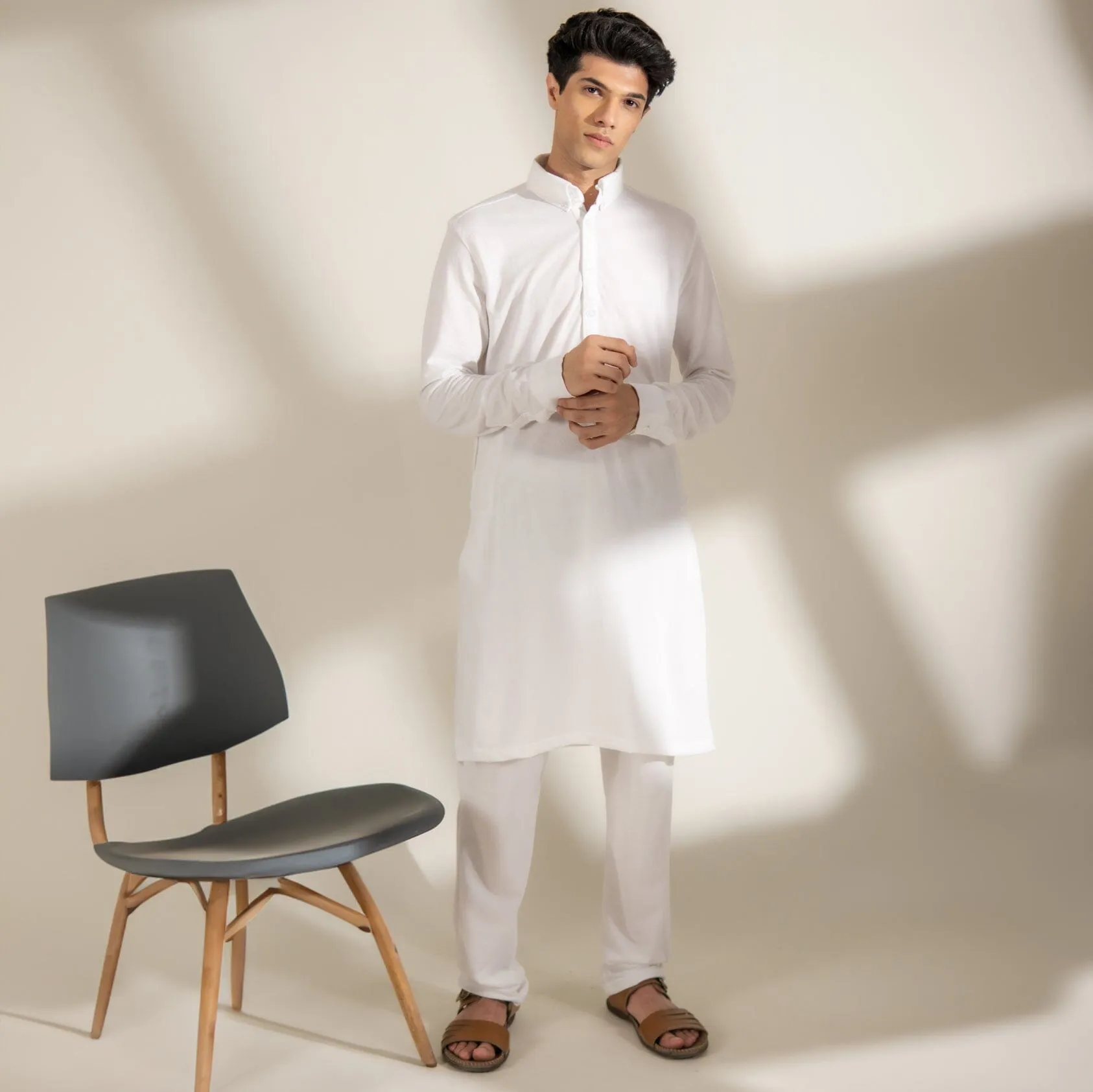 Polo Republica Knitted Pique Kurta with Button-Down Collars