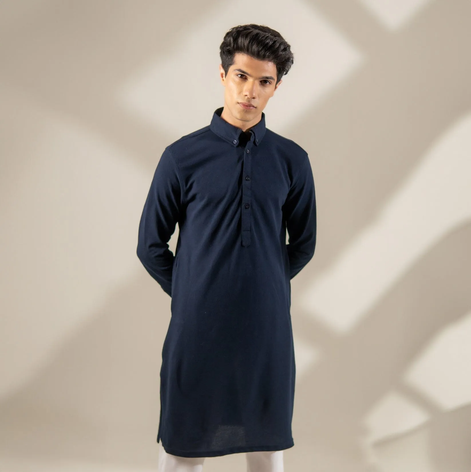 Polo Republica Knitted Pique Kurta with Button-Down Collars