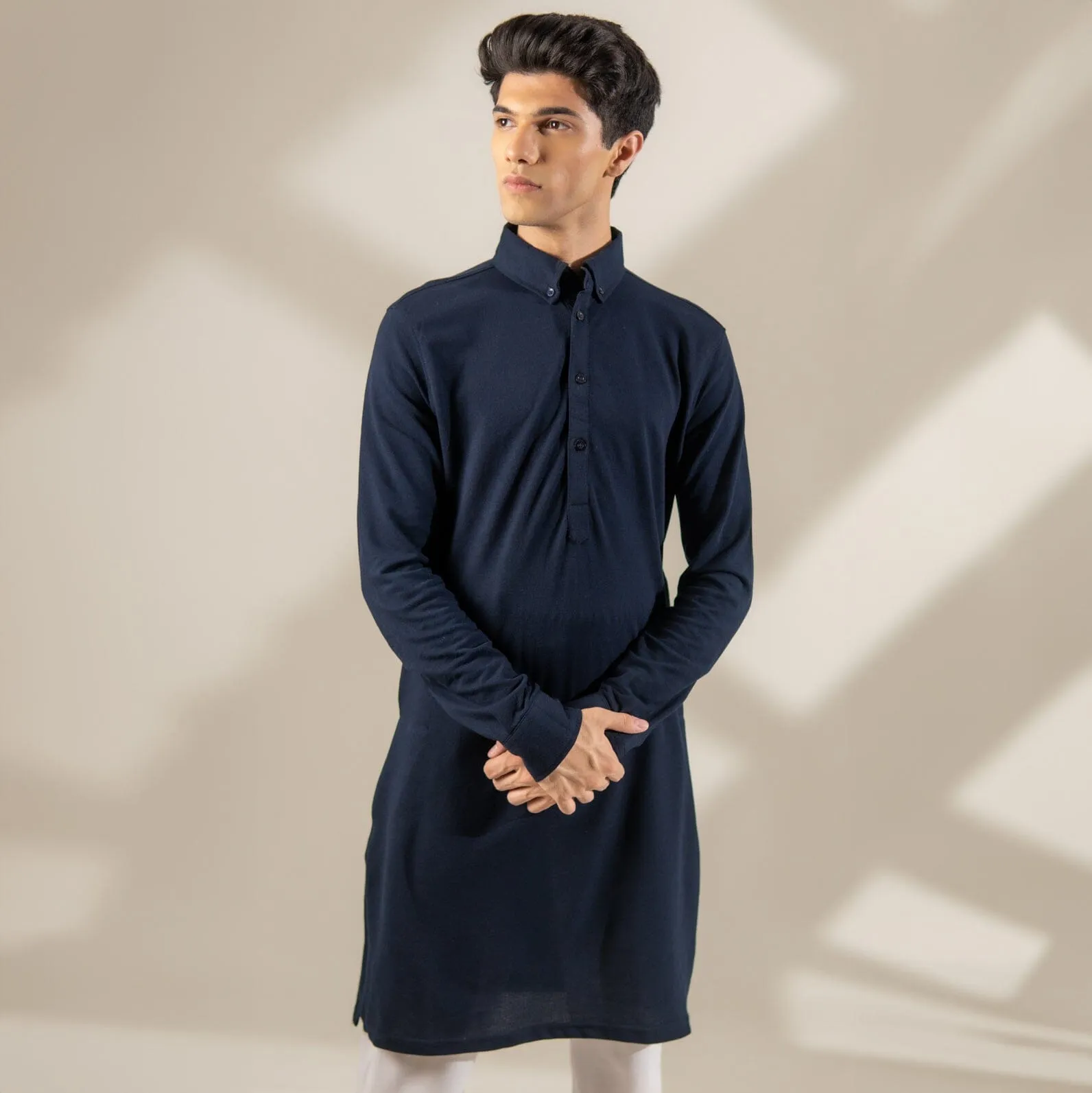 Polo Republica Knitted Pique Kurta with Button-Down Collars