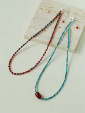 Red Onyx Splicing Blue Phosphorus Beaded Necklace