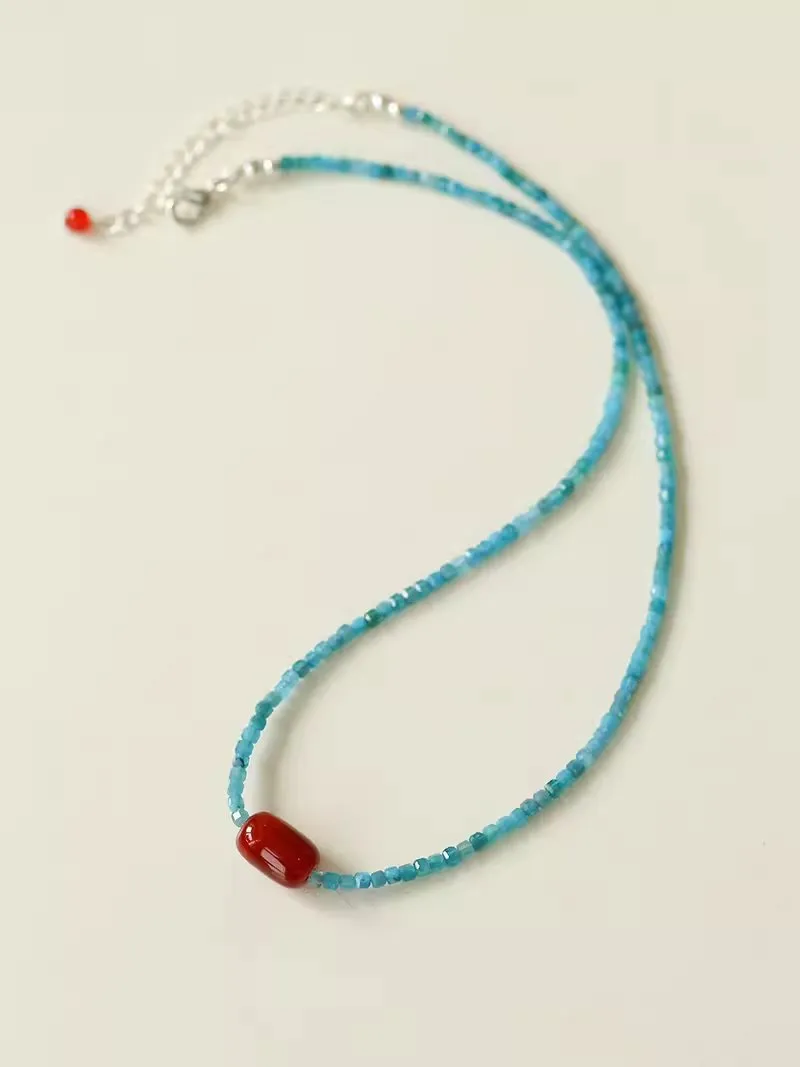 Red Onyx Splicing Blue Phosphorus Beaded Necklace