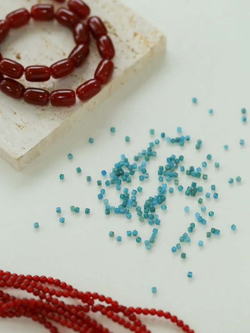 Red Onyx Splicing Blue Phosphorus Beaded Necklace