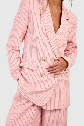 Relaxed Pastel Pink Striped Blazer