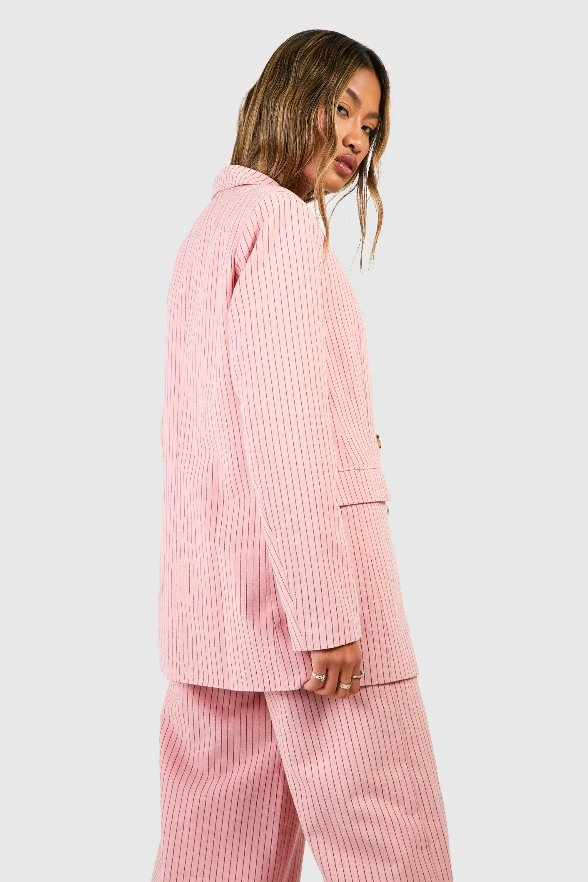 Relaxed Pastel Pink Striped Blazer