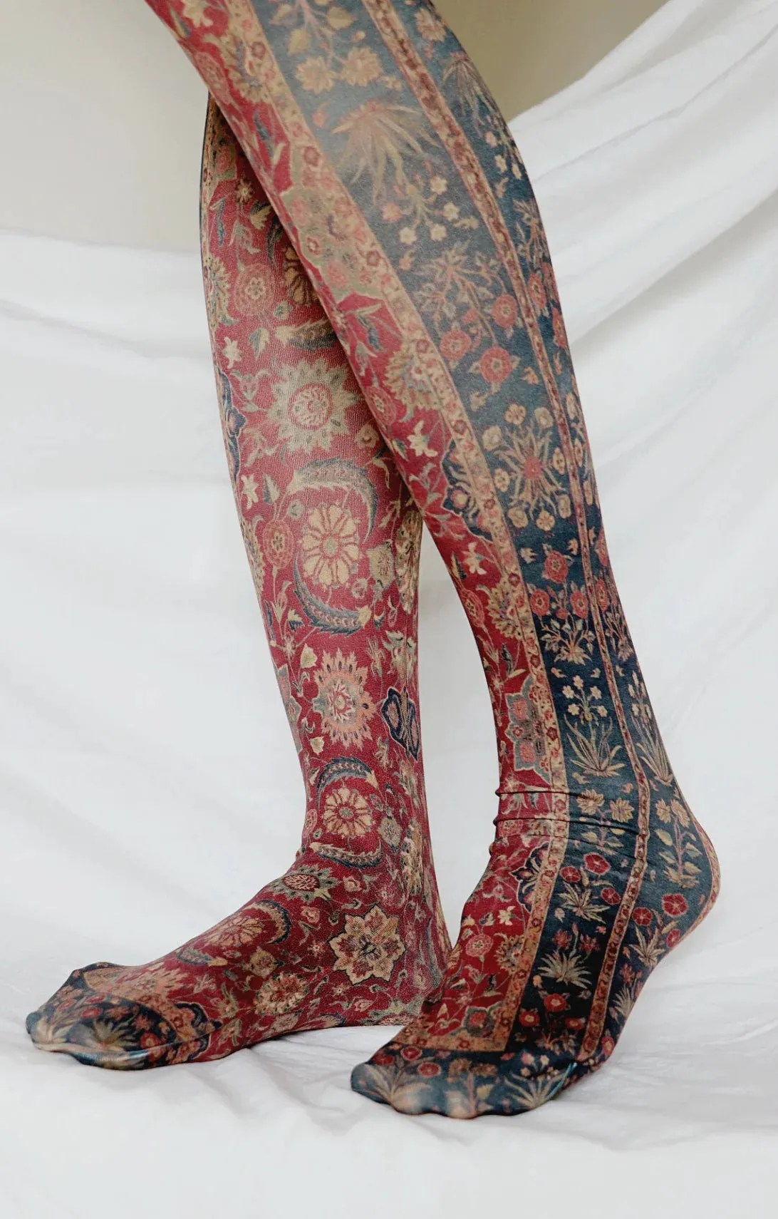 Scrolling Vines and Blossom Printed Art Tights