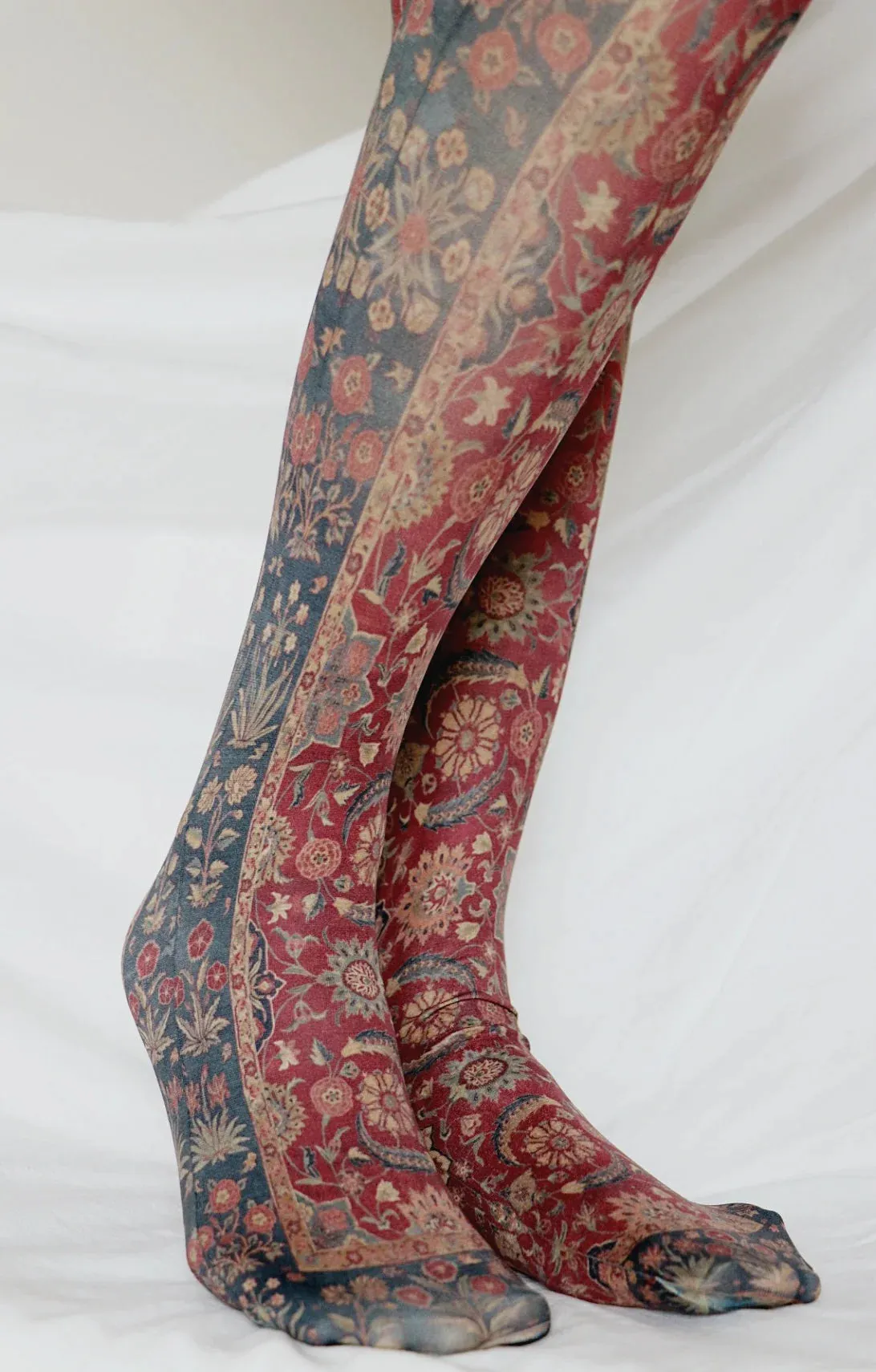 Scrolling Vines and Blossom Printed Art Tights