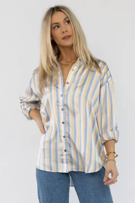 Seona Blue Stripe Satin Top