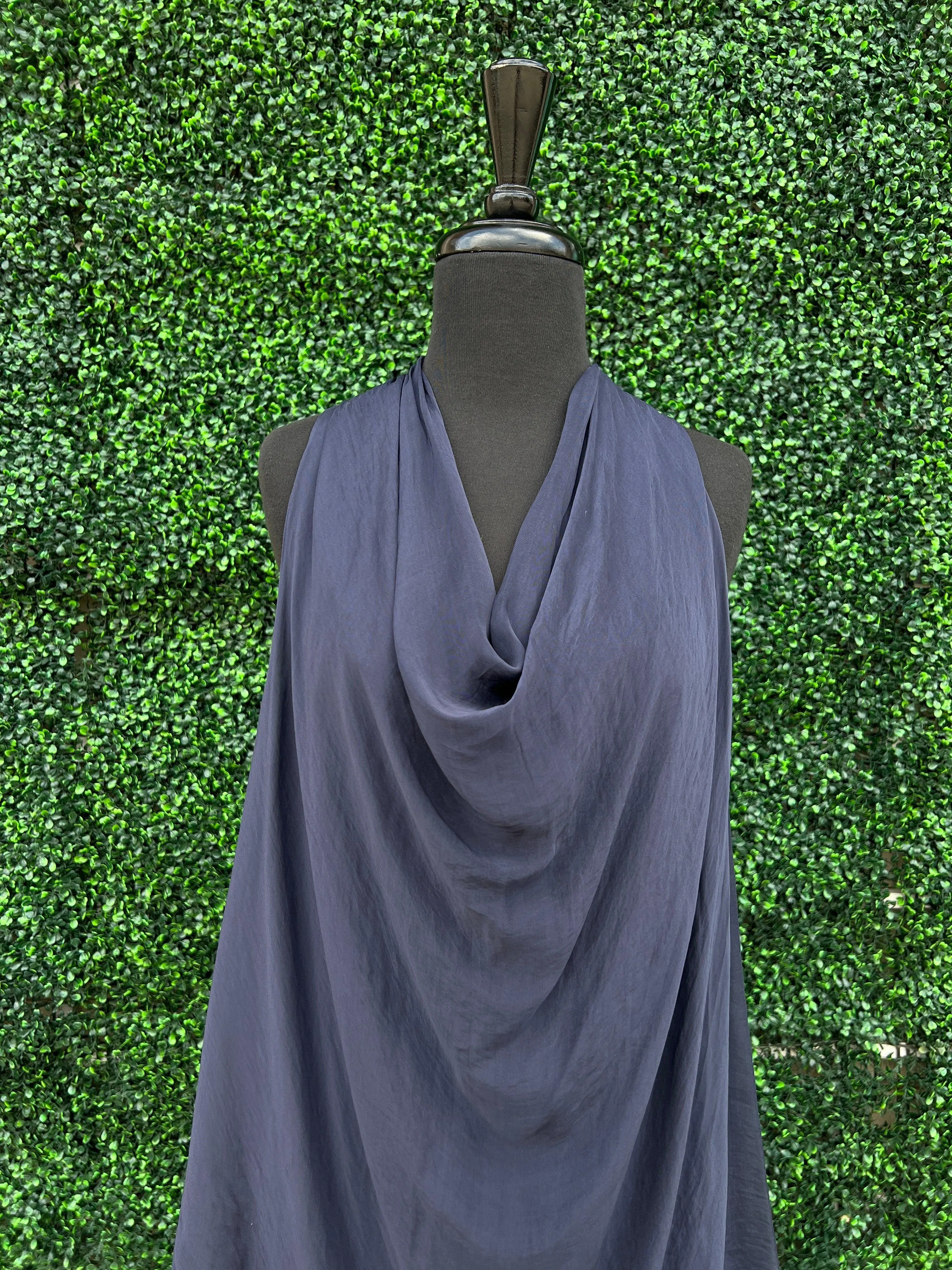 Silk Cowl Neck Overlay Dress