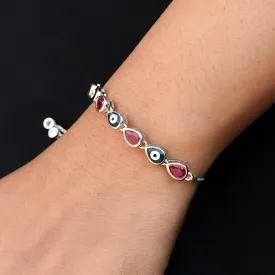 Silver Alternative Pink And Evil Gems Bracelet