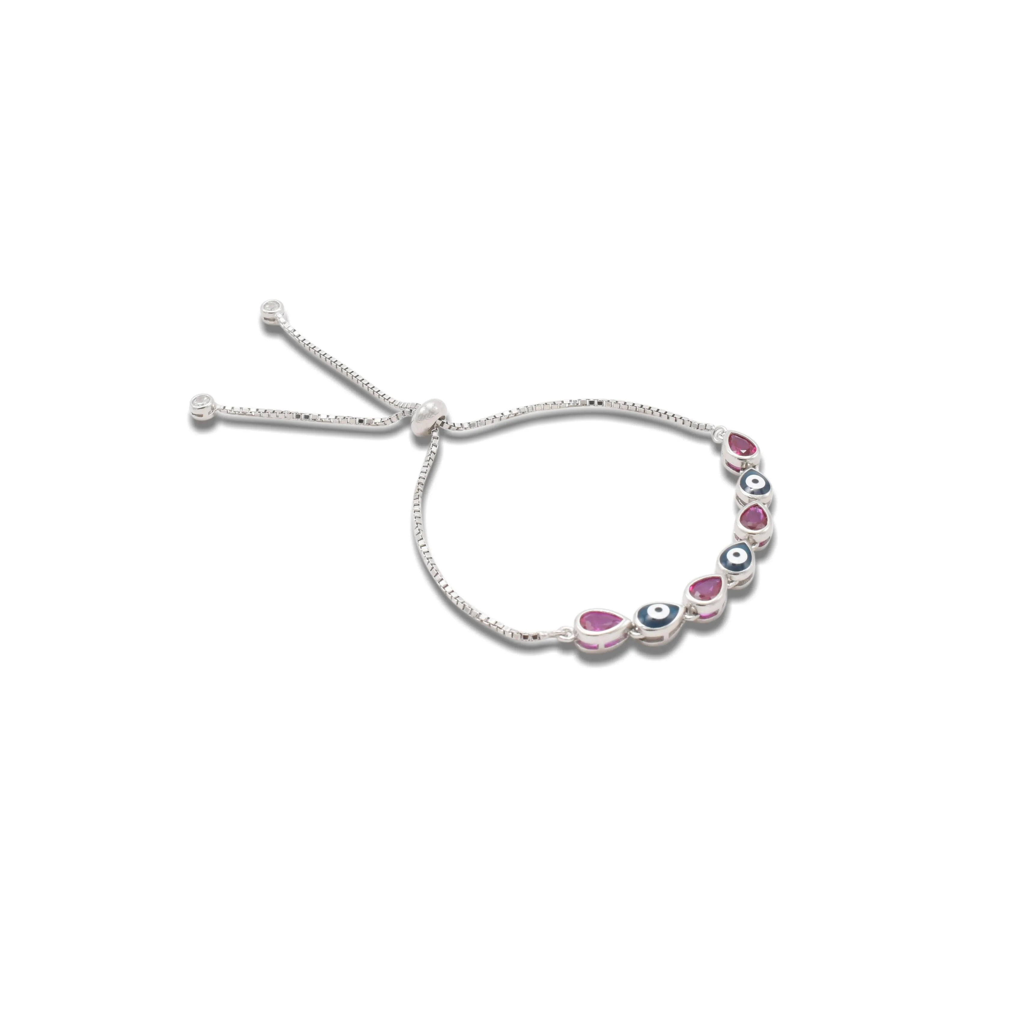 Silver Alternative Pink And Evil Gems Bracelet