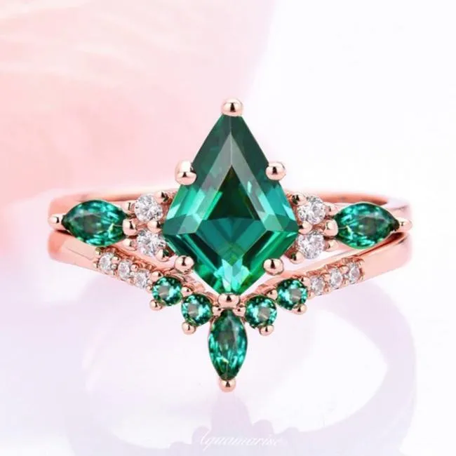 Skye Kite Emerald Ring Set- 14K Rose Gold Vermeil