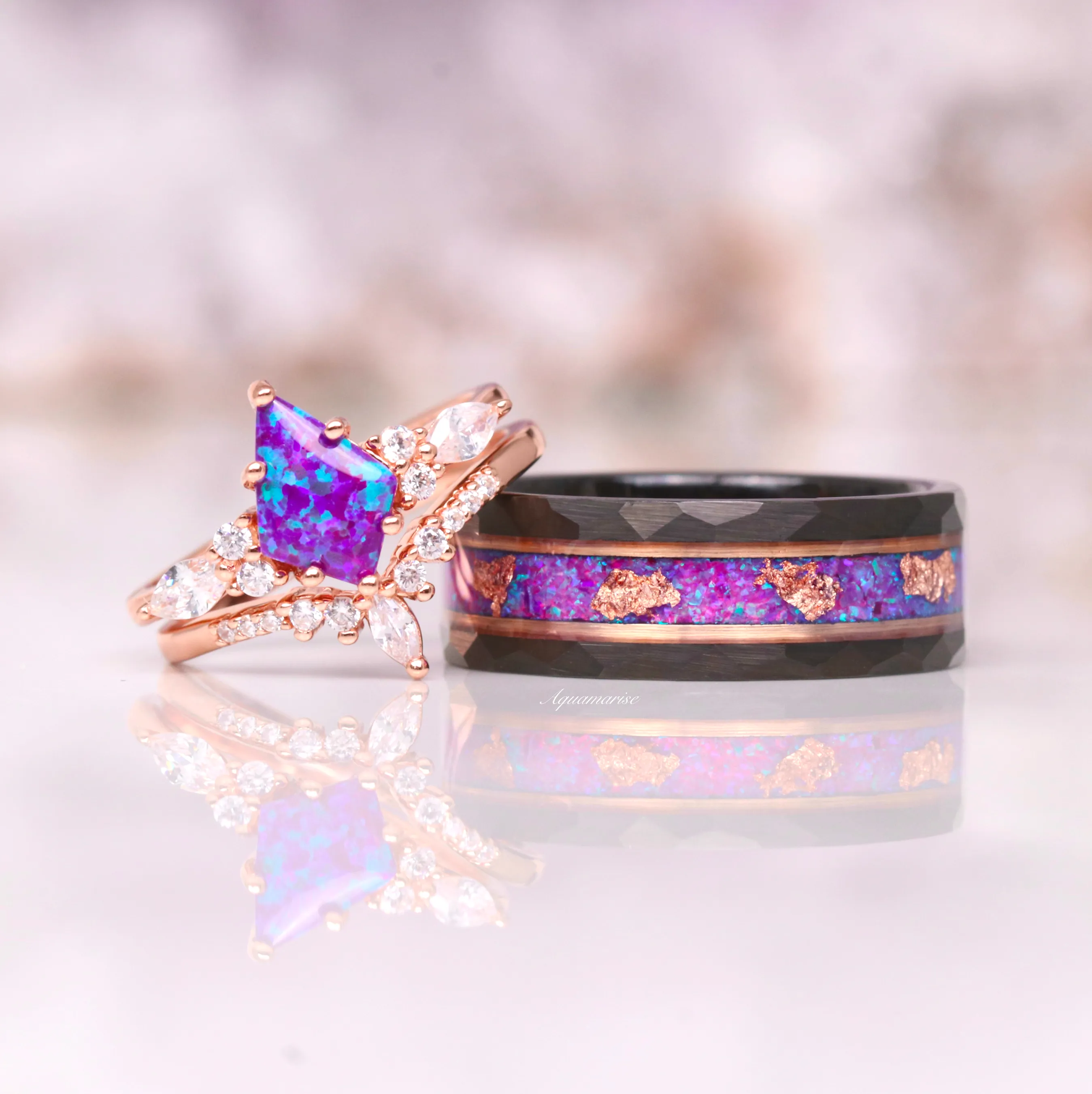 Skye Lavender Fire Opal Ring Set- 14K Rose Gold Vermeil