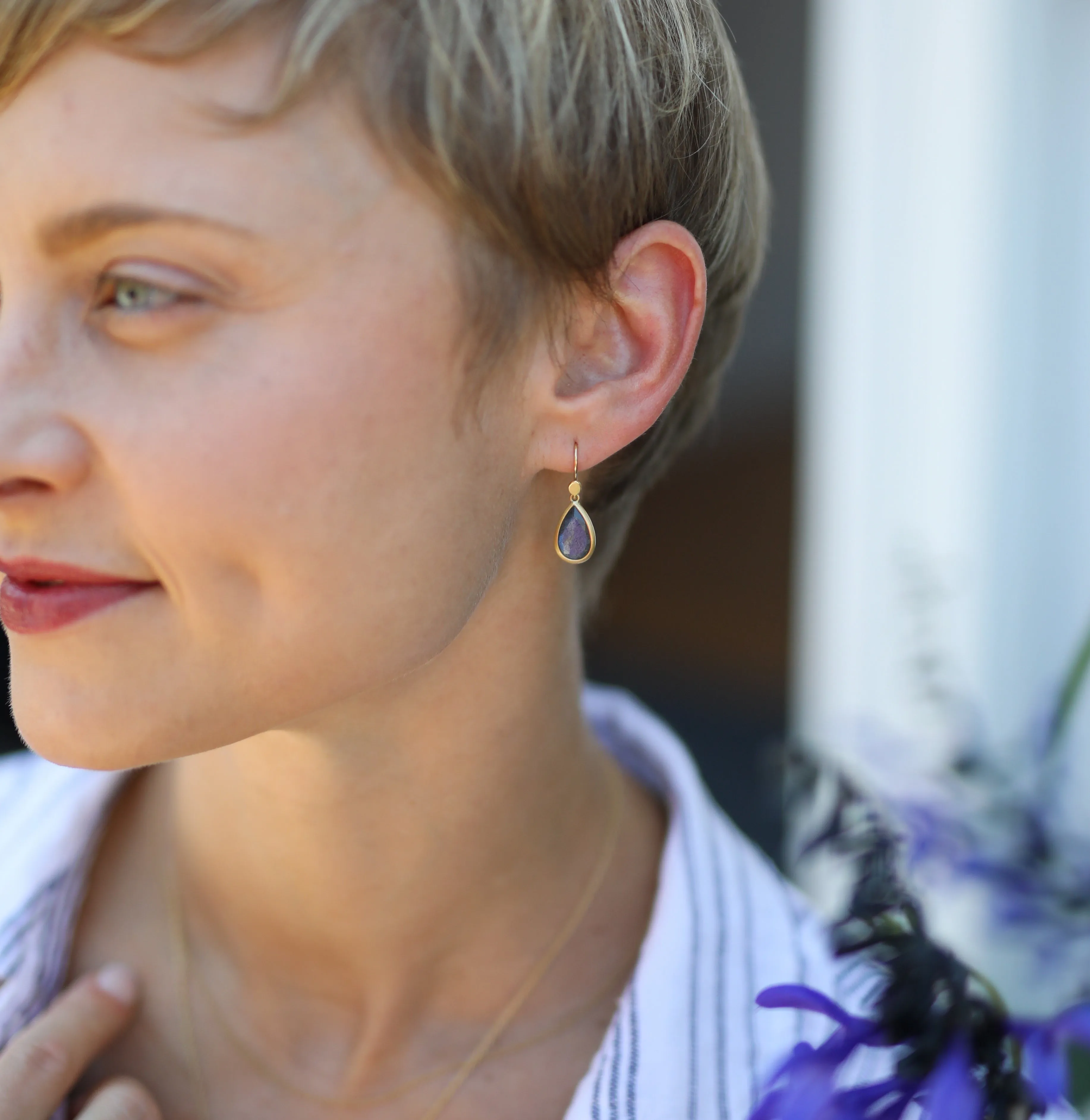 Small Fine Labradorite Drop Earrings