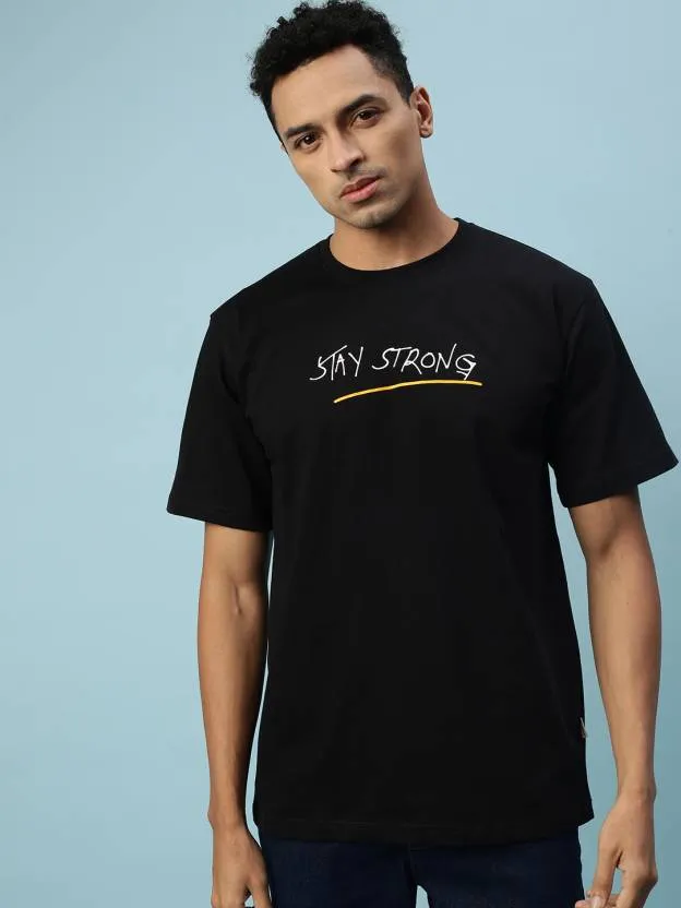 Stay Strong Black Oversized Back Graphic Printed Tshirt