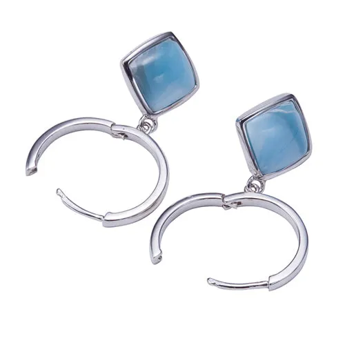 Sterling Silver Diamond Shape with Larimar Inlay Hinged Back Earrings