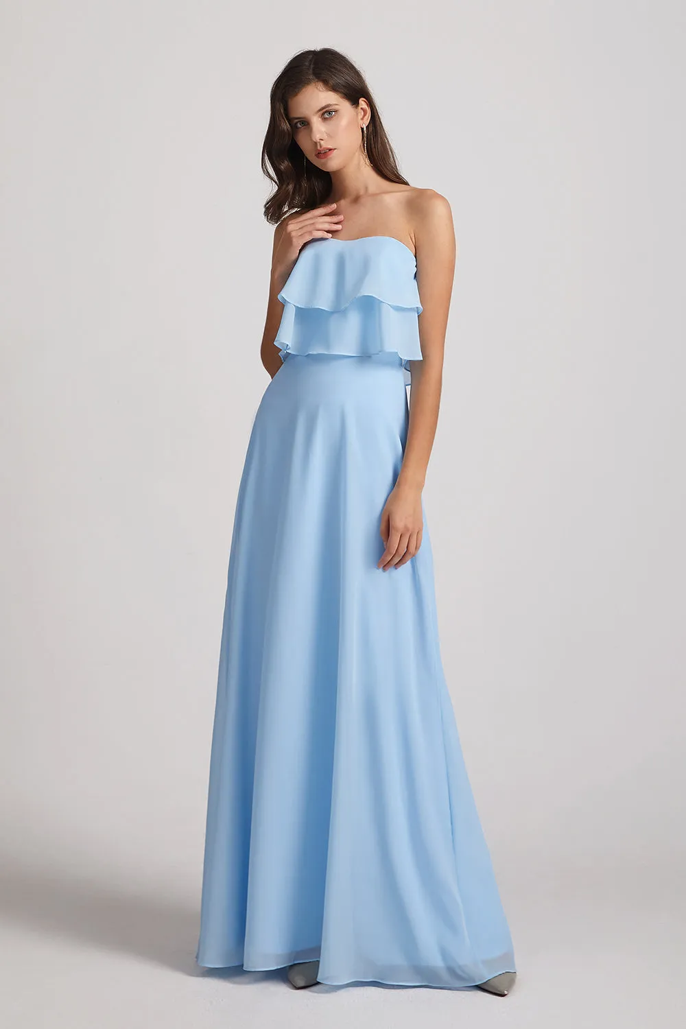 Strapless Long Chiffon Boho Bridesmaid Dresses (AF0084)