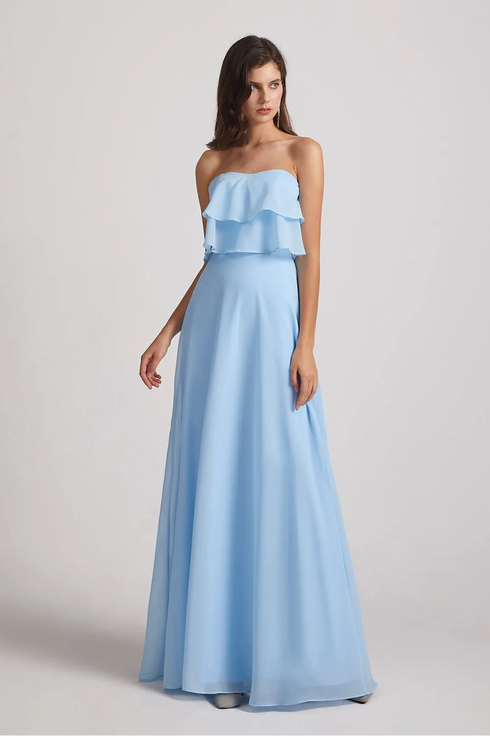 Strapless Long Chiffon Boho Bridesmaid Dresses (AF0084)