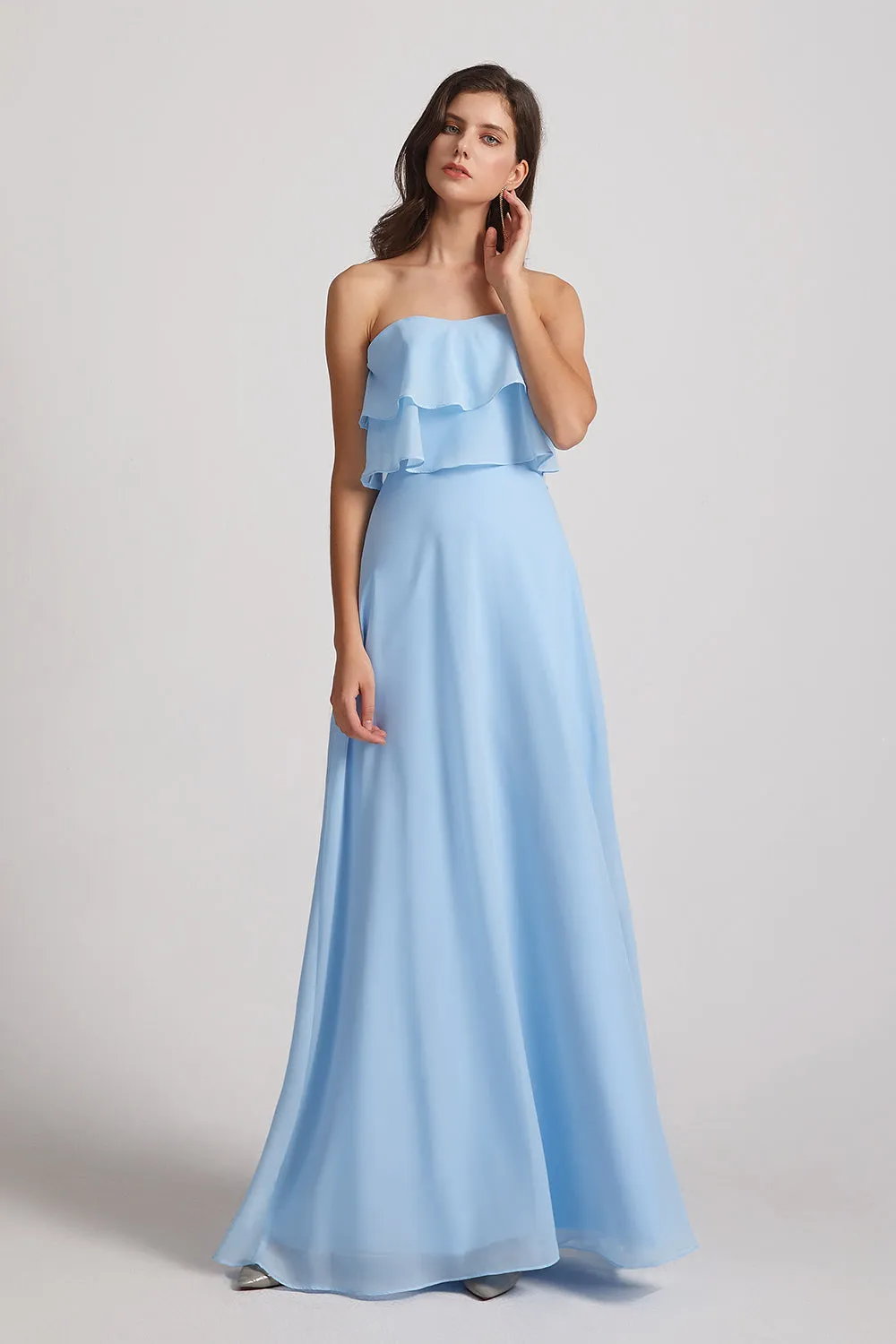 Strapless Long Chiffon Boho Bridesmaid Dresses (AF0084)