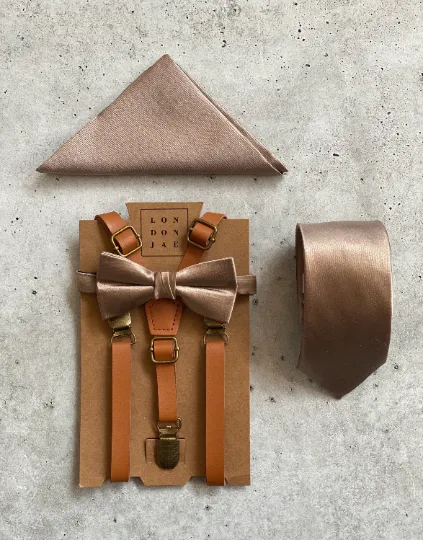 Taupe Satin Silk Bow Tie