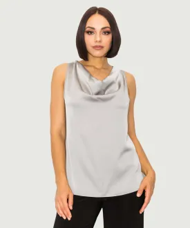 Taupe Silky Satin Cowl Tank