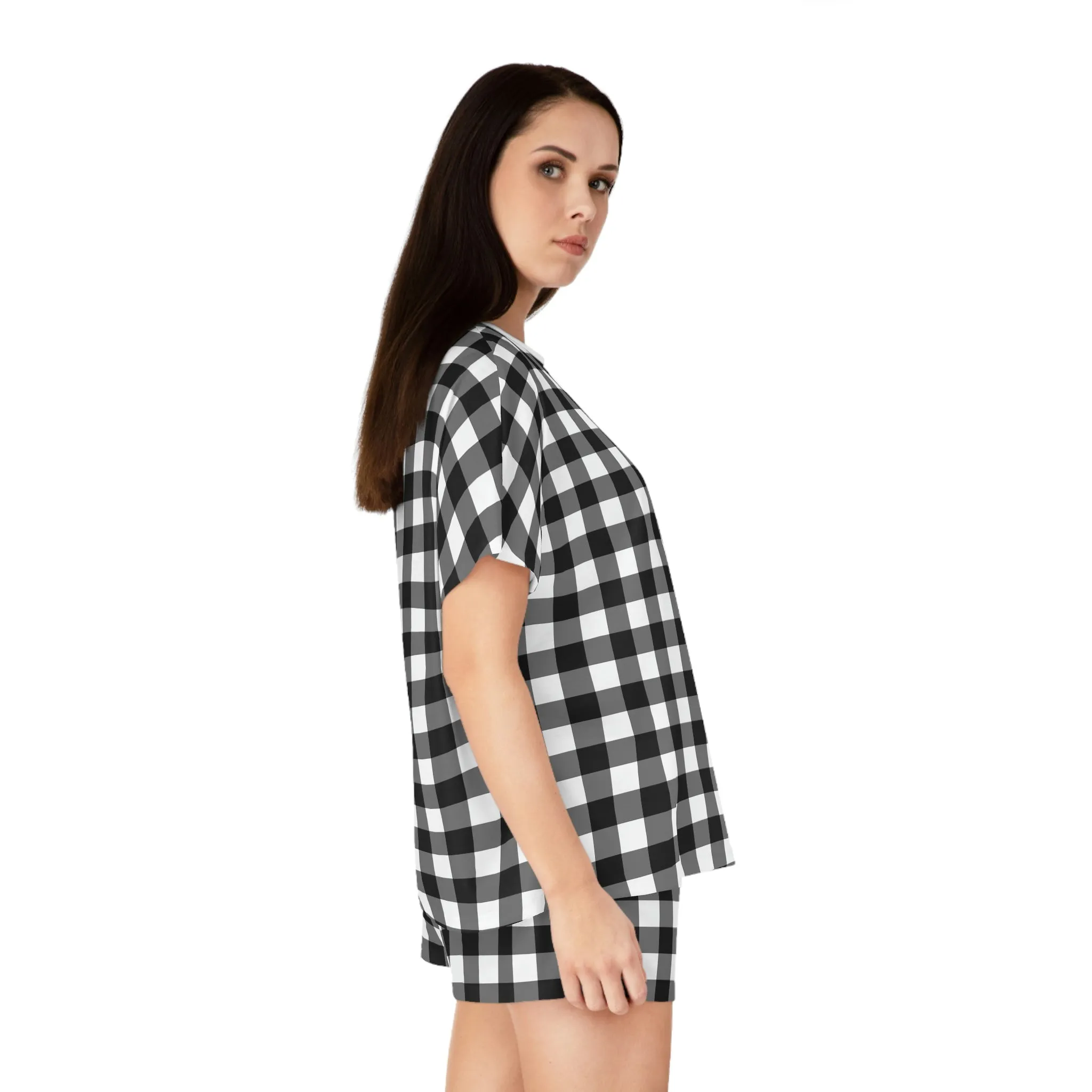 TGIF Sleepover PJs in Badass Black Gingham Tee & Pajama Shorts-Set | Pinup Couture Relaxed