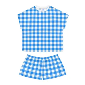 TGIF Sleepover PJs in Beyond Blue Gingham Tee & Pajama Shorts-Set | Pinup Couture Relaxed