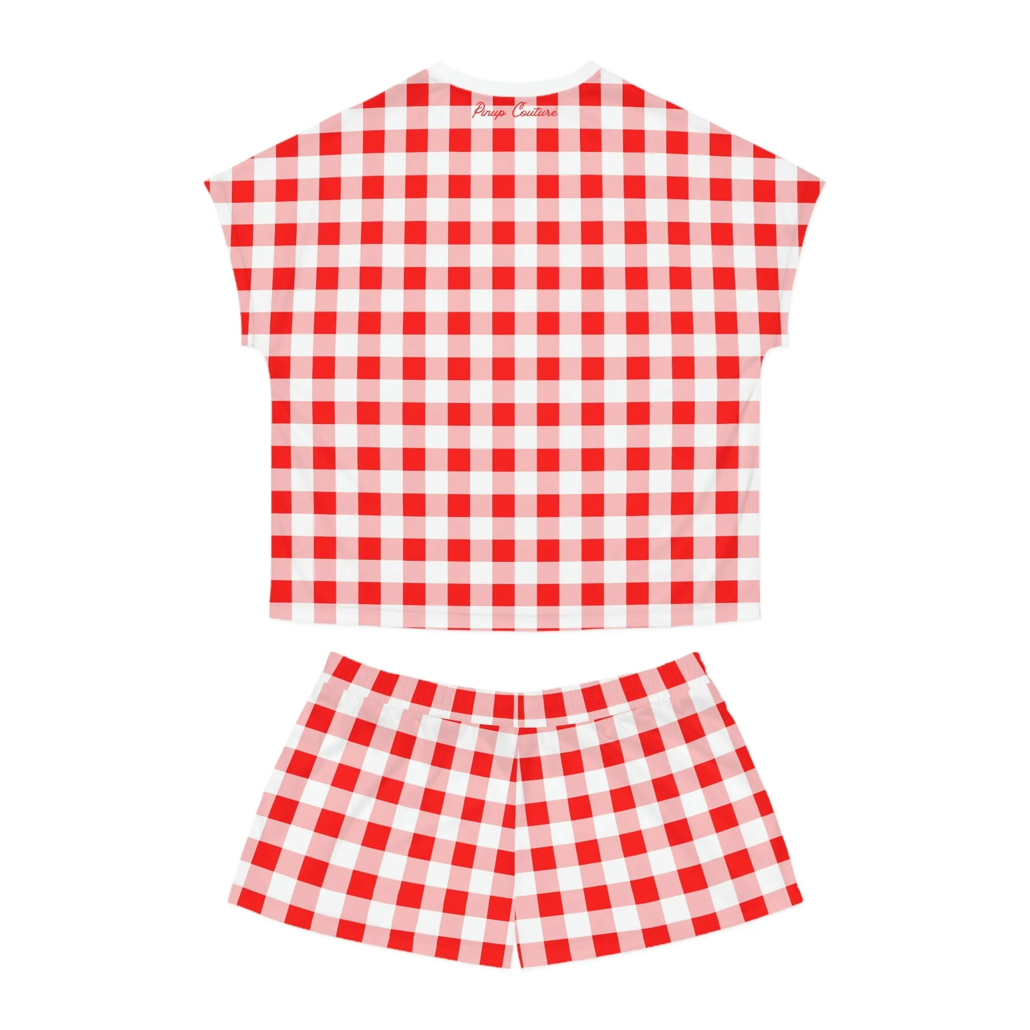 TGIF Sleepover PJs in Ruby Red Gingham Tee & Pajama Shorts-Set | Pinup Couture Relaxed