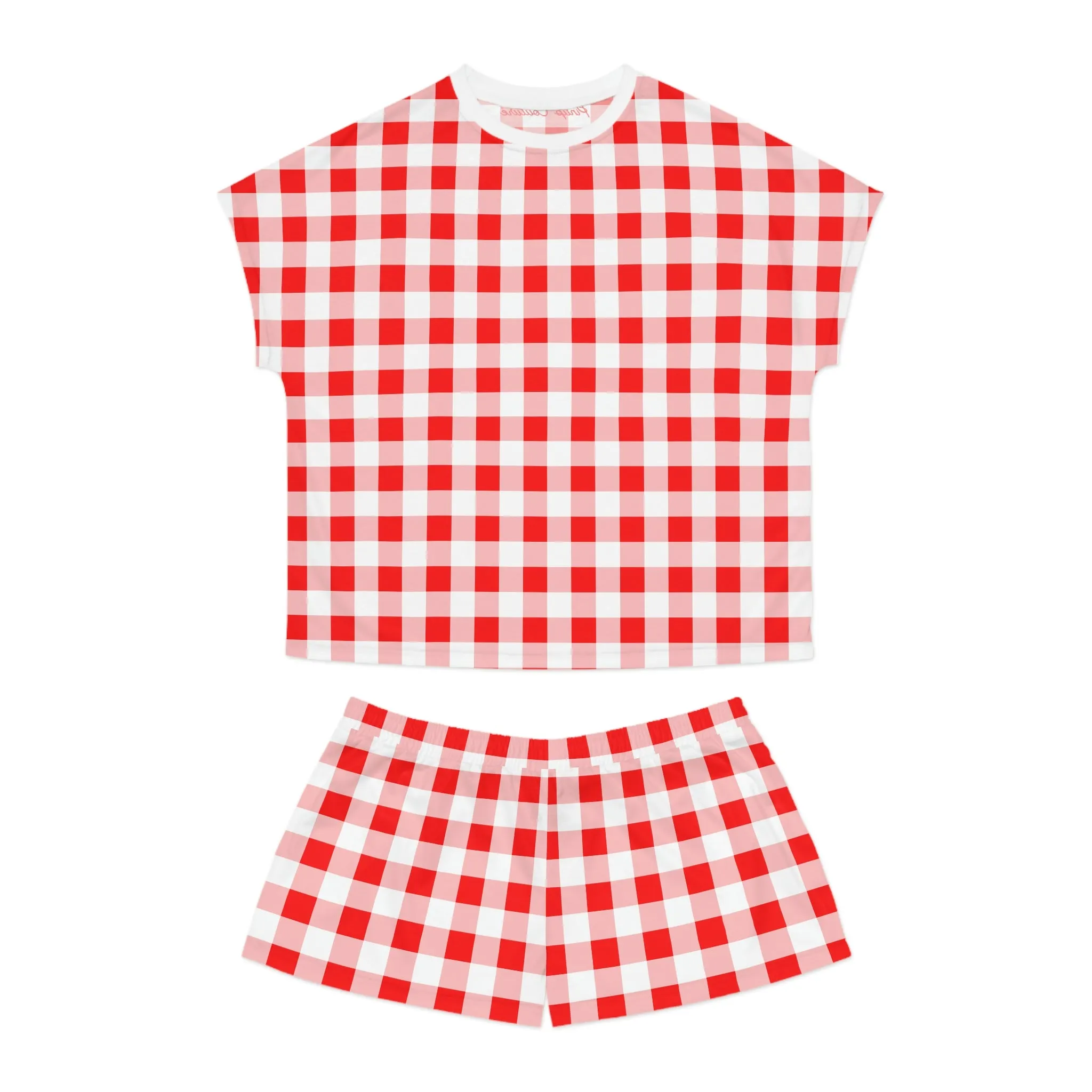 TGIF Sleepover PJs in Ruby Red Gingham Tee & Pajama Shorts-Set | Pinup Couture Relaxed