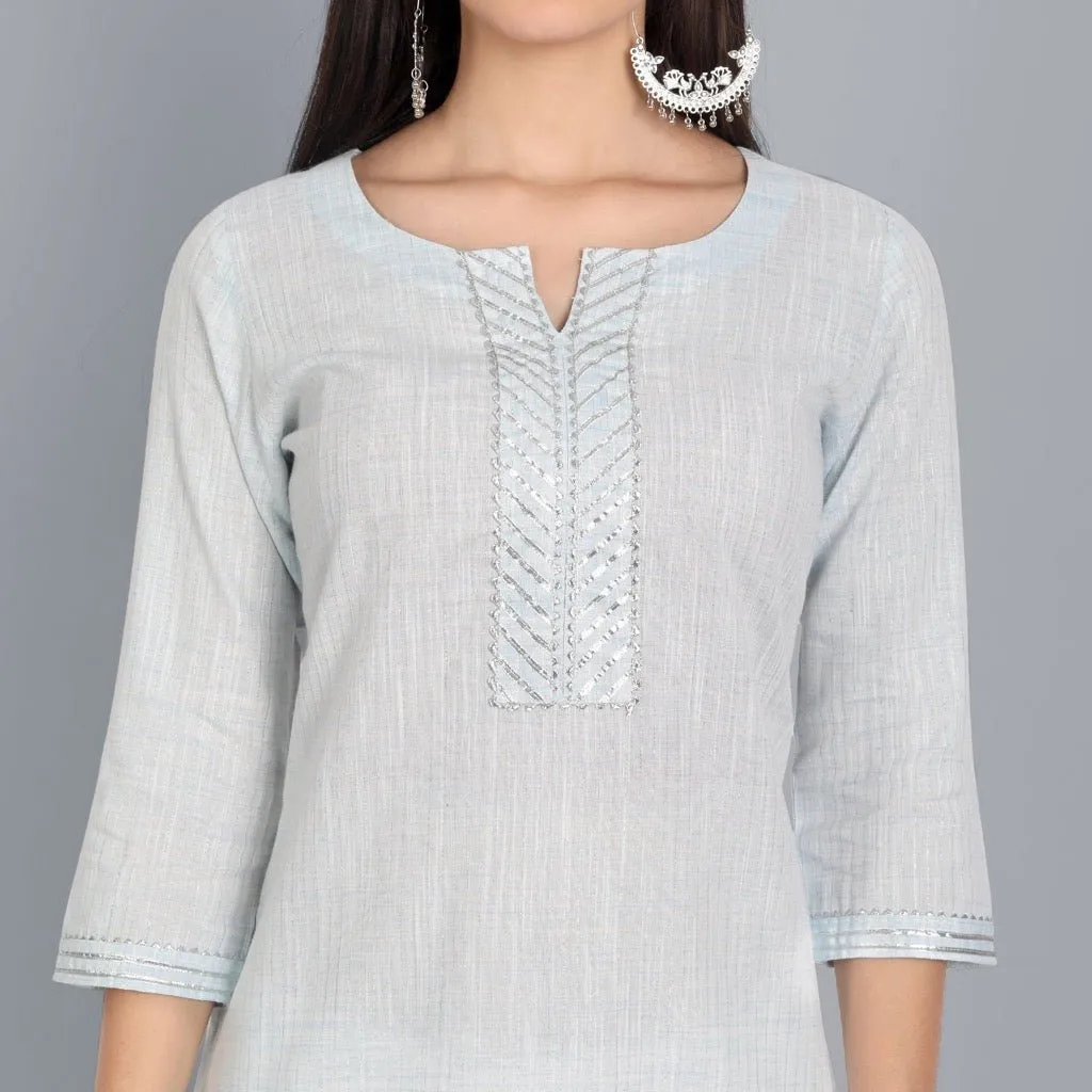 The Light Blue Lurex Kurta with Dupatta - Set of 3