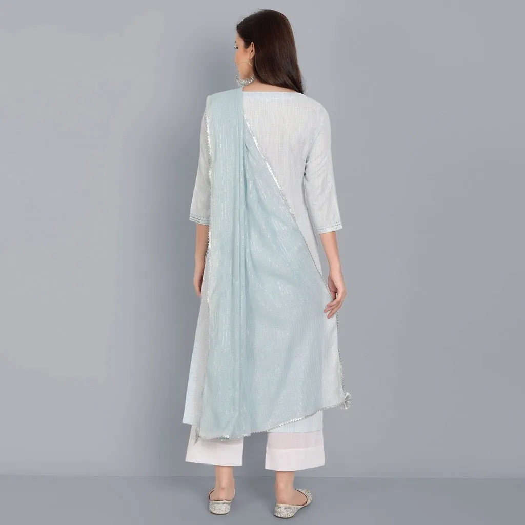 The Light Blue Lurex Kurta with Dupatta - Set of 3